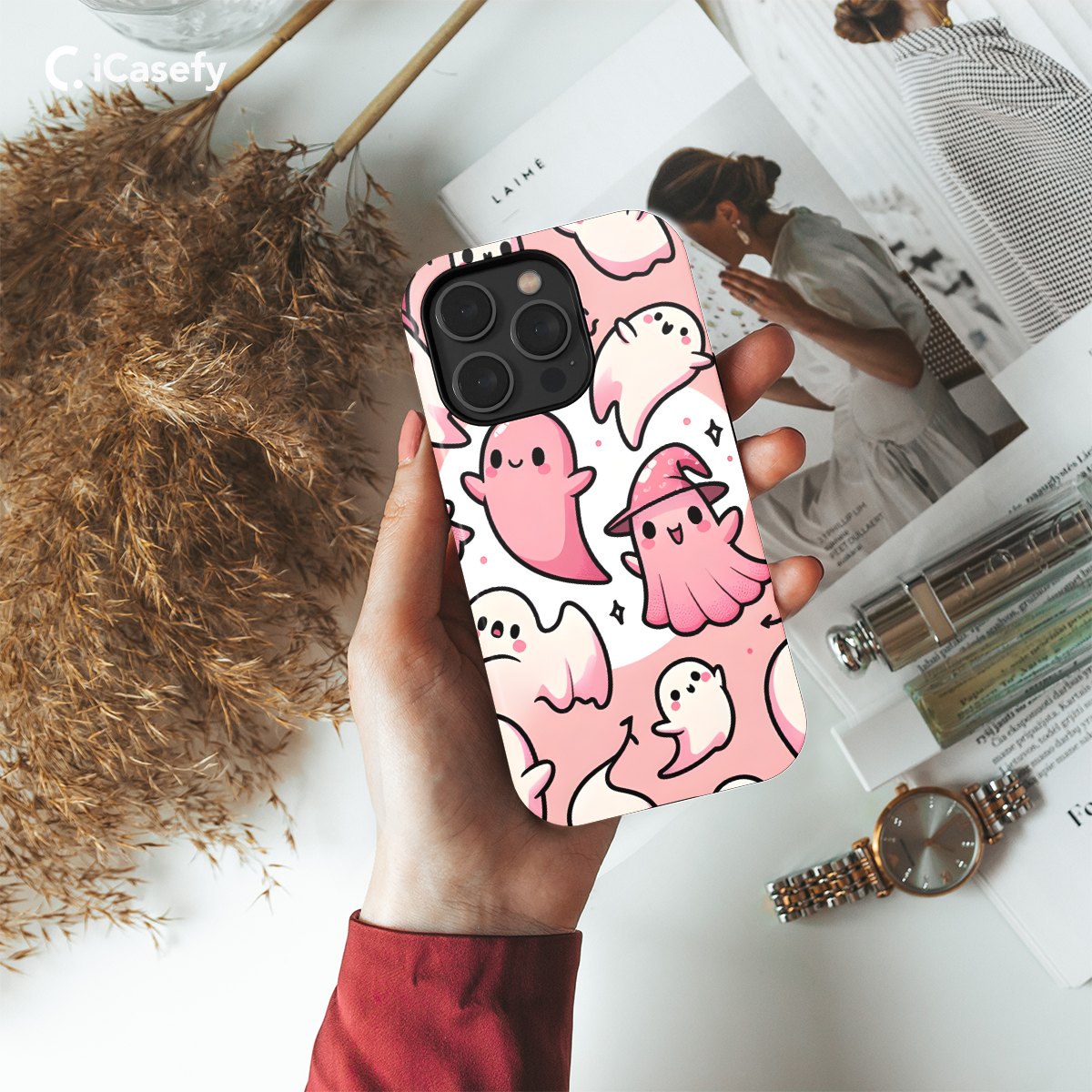 Pink Cute Halloween Ghost Phone Case iPhone Samsung Cover Pixel 1680