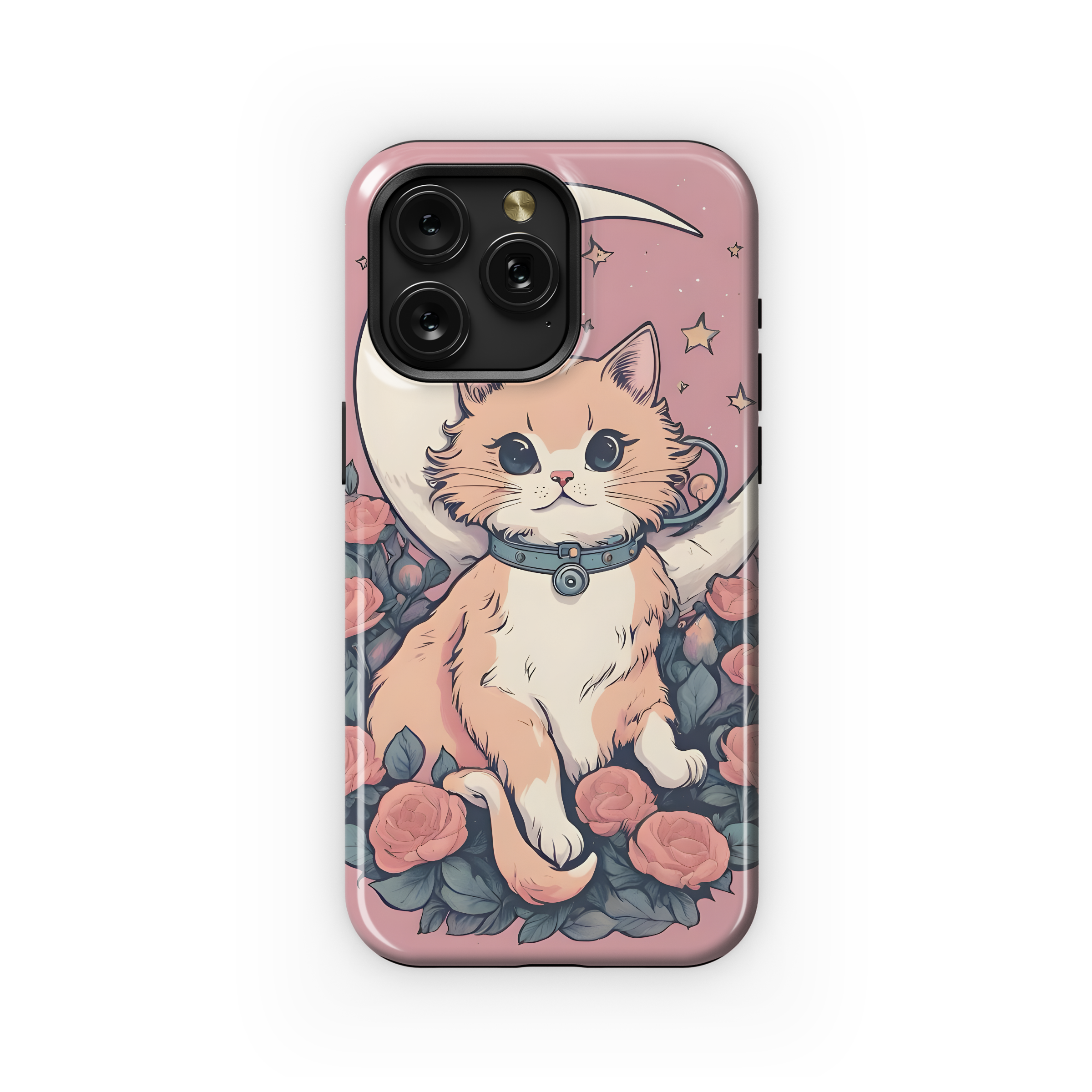 Pink Flower Cat Moon Phone Case iPhone Samsung Cover Pixel 3644