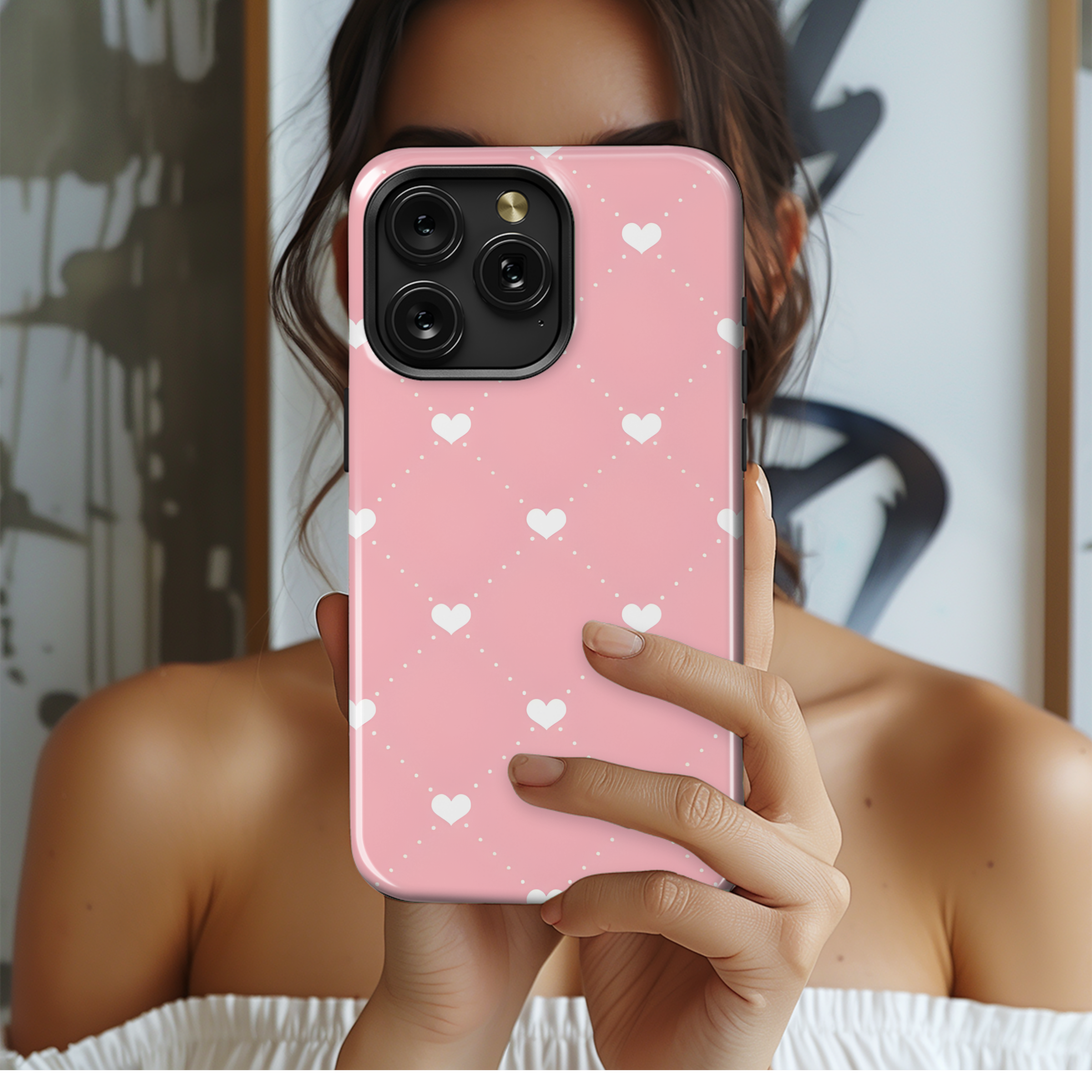 Pink Heart Seamless Pattern Phone Case iPhone Samsung Cover Pixel 2145