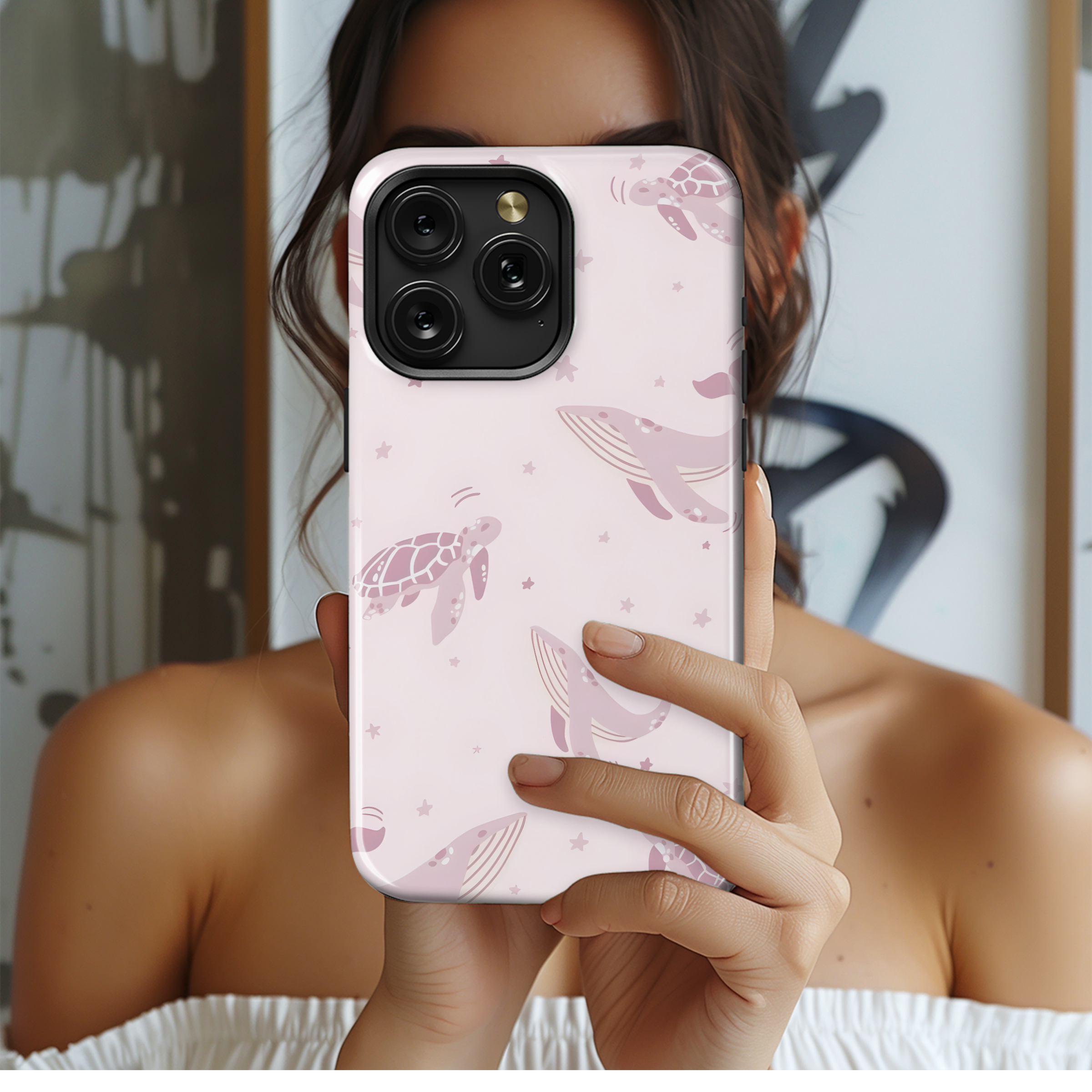 Pink Ocean Life Whale Turtle Phone Case iPhone Samsung Cover Pixel 2050