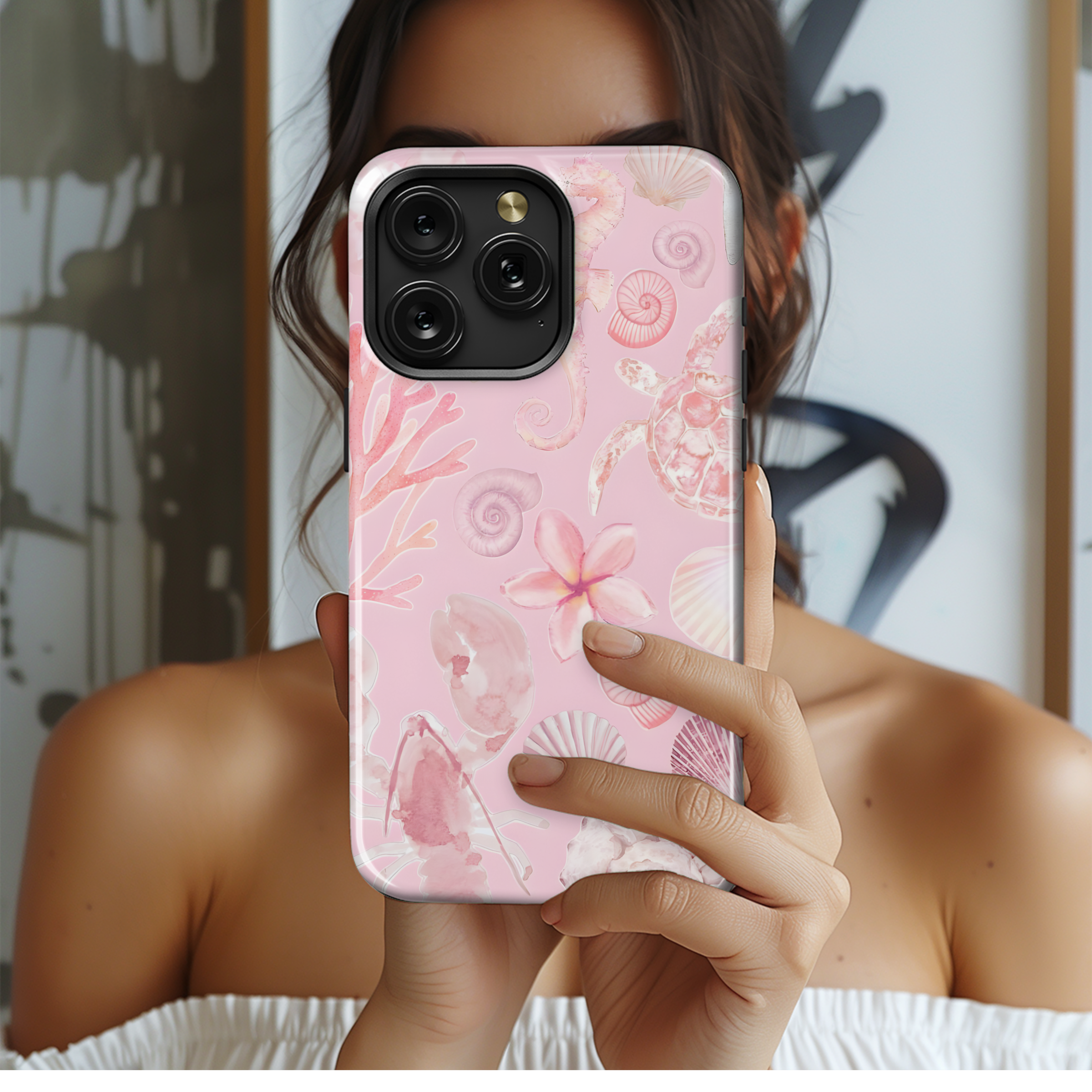 Pink Sea Shells Floral Phone Case iPhone Samsung Cover Pixel 2051