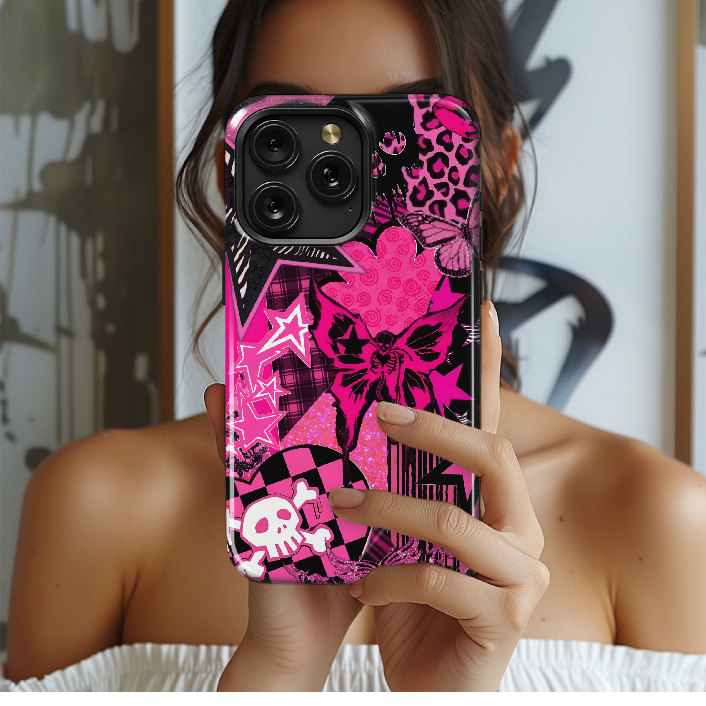 Pink Skull Glam Design
 Phone Case iPhone Samsung Cover Pixel 4088