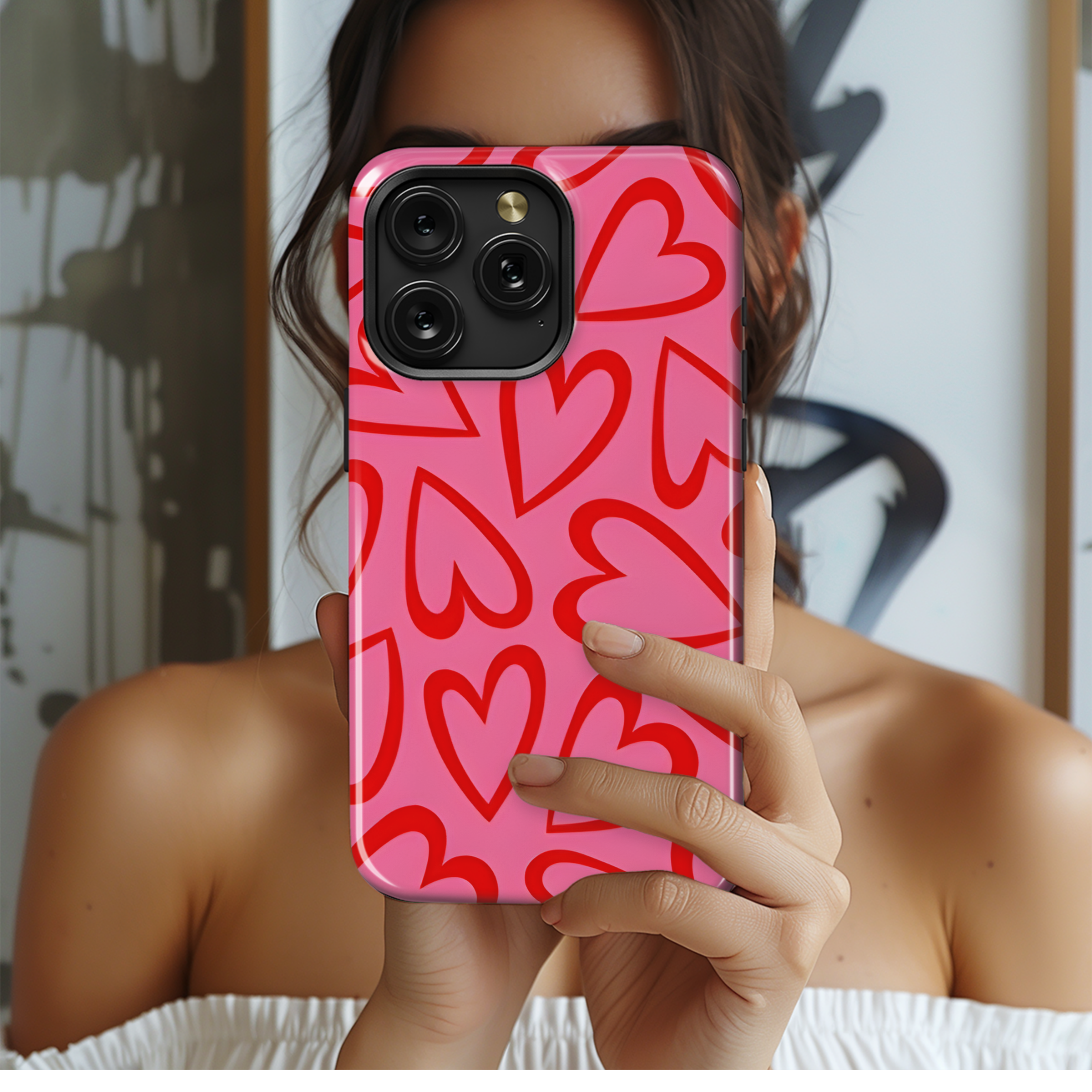 Red Heart Pattern Phone Case iPhone Samsung Cover Pixel 2140