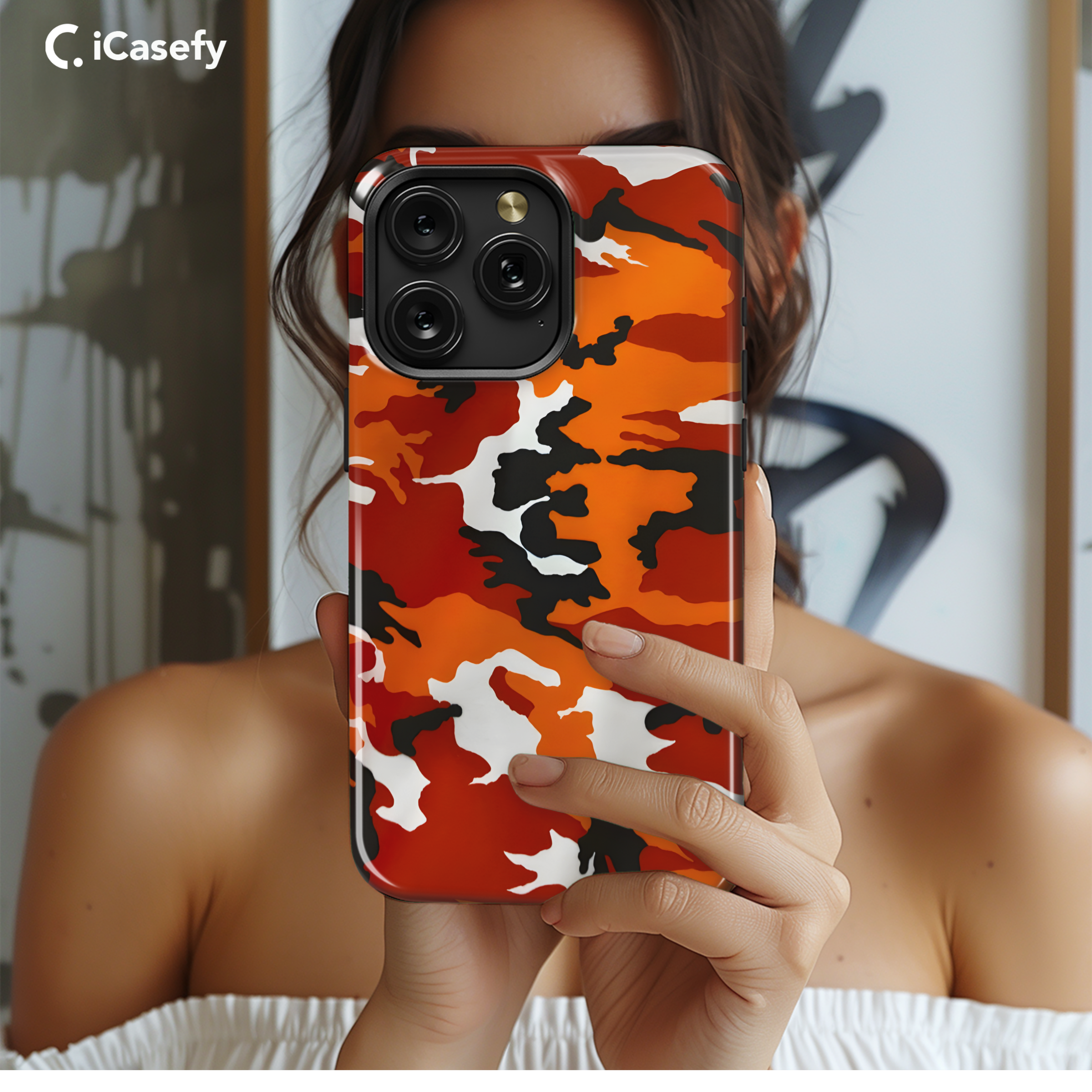 Red Orange White Black Camo Phone Case iPhone Samsung Cover Pixel 1947