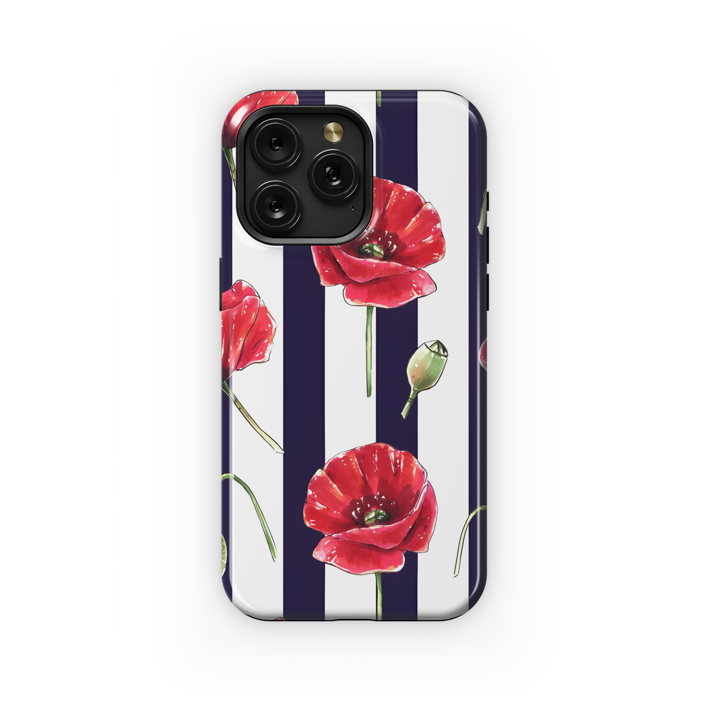 Red Poppy Flowers Striped Phone Case iPhone Samsung Cover Pixel 2572