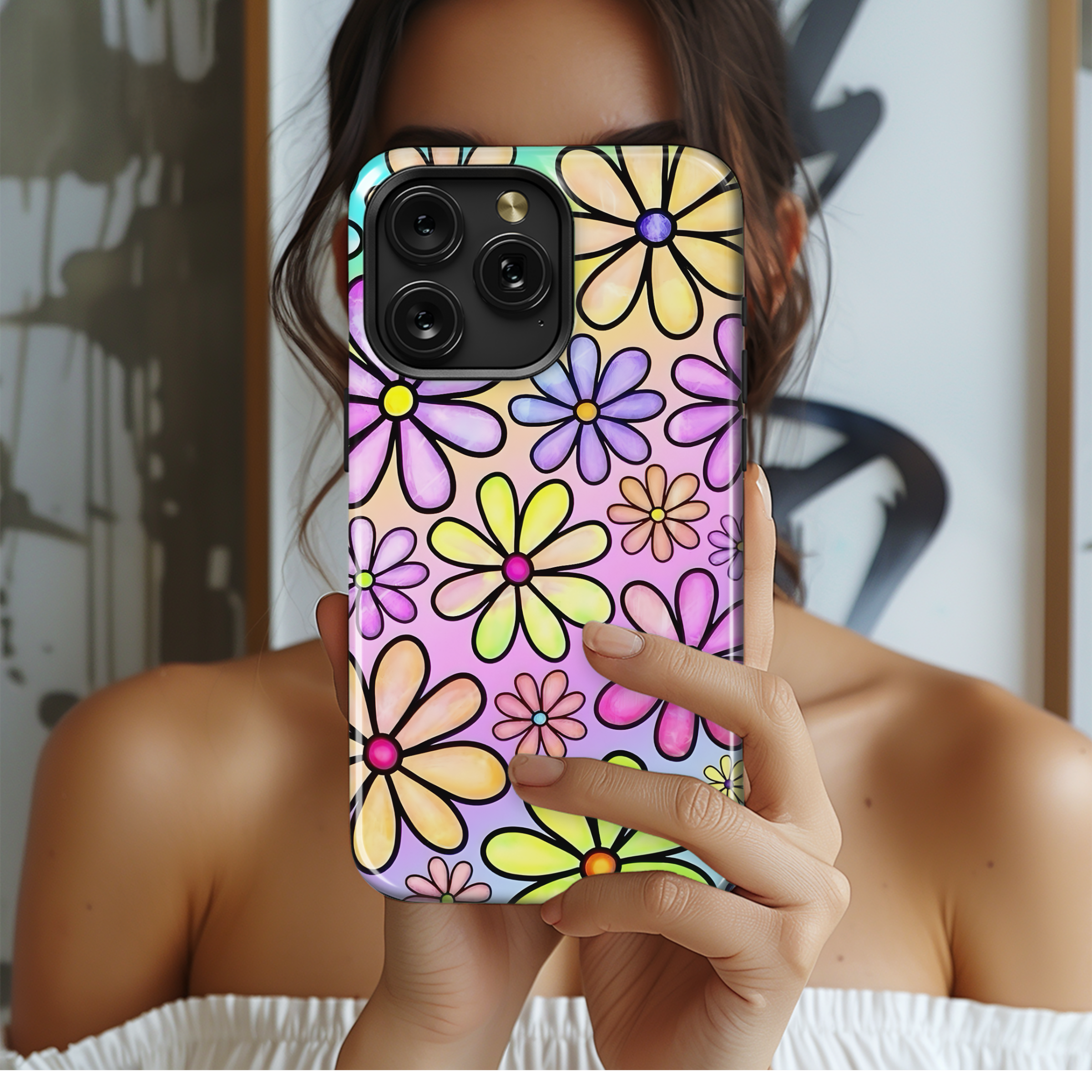 Retro Groovy Hippie 70s Flower Trippy Phone Case iPhone Samsung Cover Pixel 2641