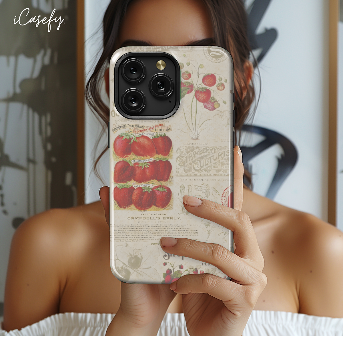 Retro Strawberry Paper Phone Case iPhone Samsung Cover Pixel 1713