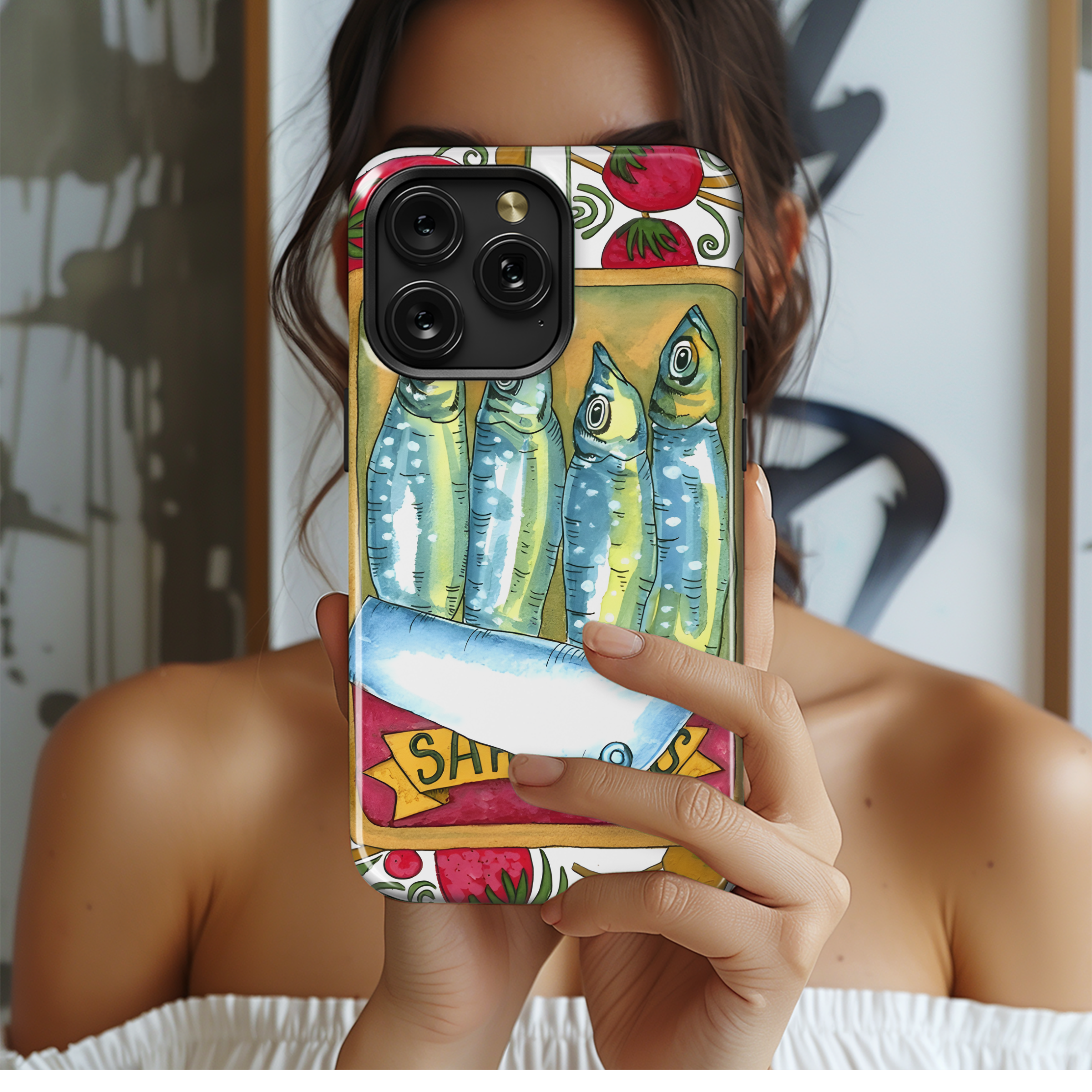 Sardine Painting with Berries Phone Case iPhone Samsung Cover Pixel 2270