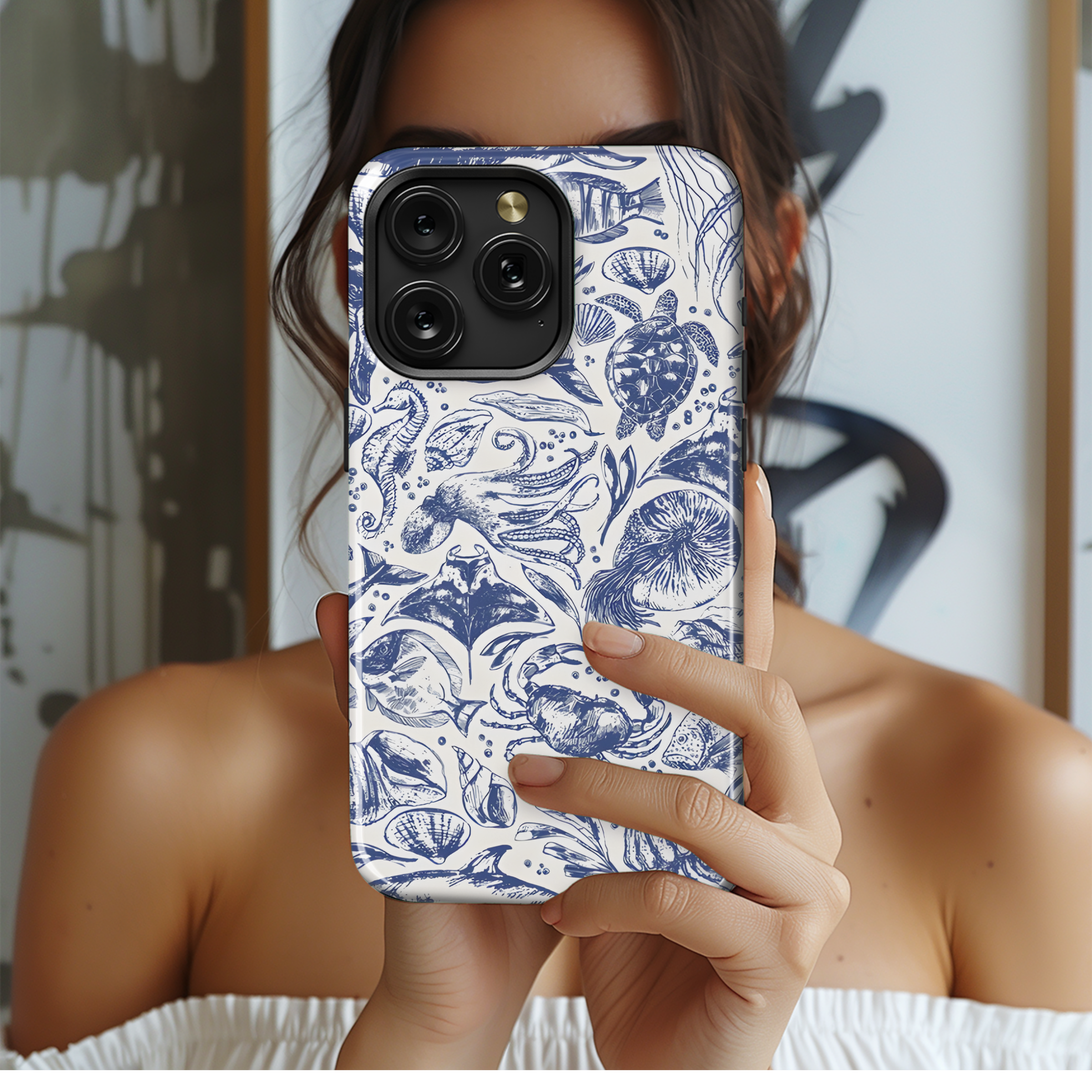 Sea Animal Pattern Blue Phone Case iPhone Samsung Cover Pixel 2322