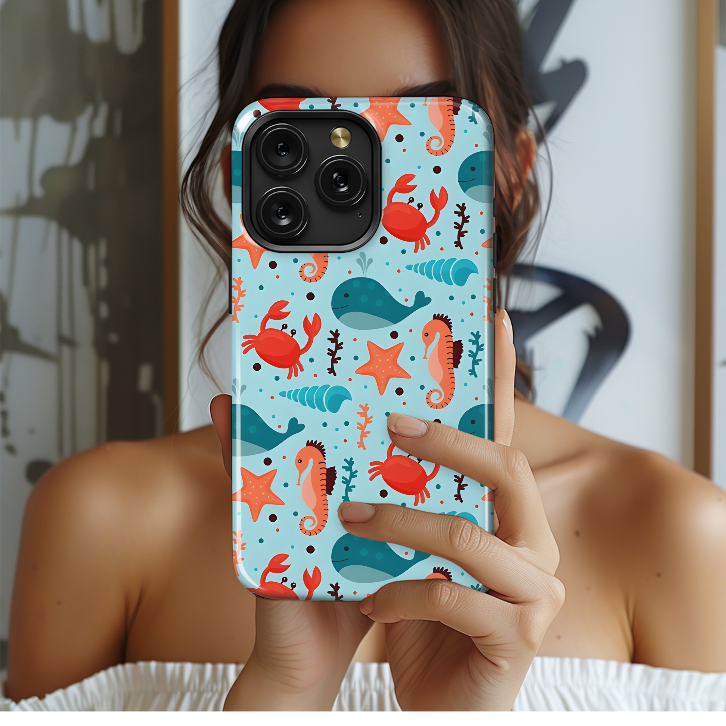 Sea Animals Cartoon Seamless Pattern Phone Case iPhone Samsung Cover Pixel 2325