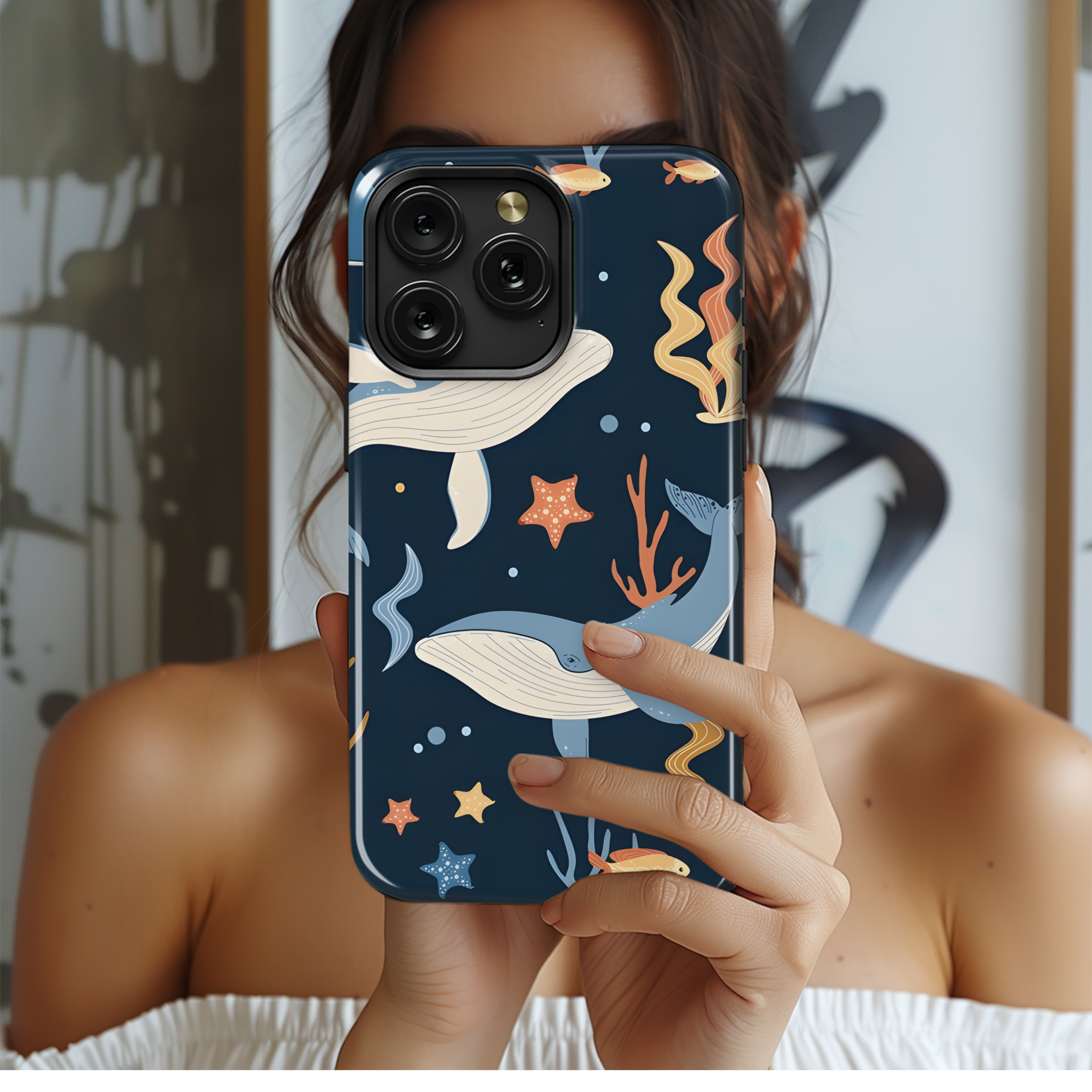 Seamless Cartoon Whale Pattern with Seaweed Phone Case iPhone Samsung Cover Pixel 2257