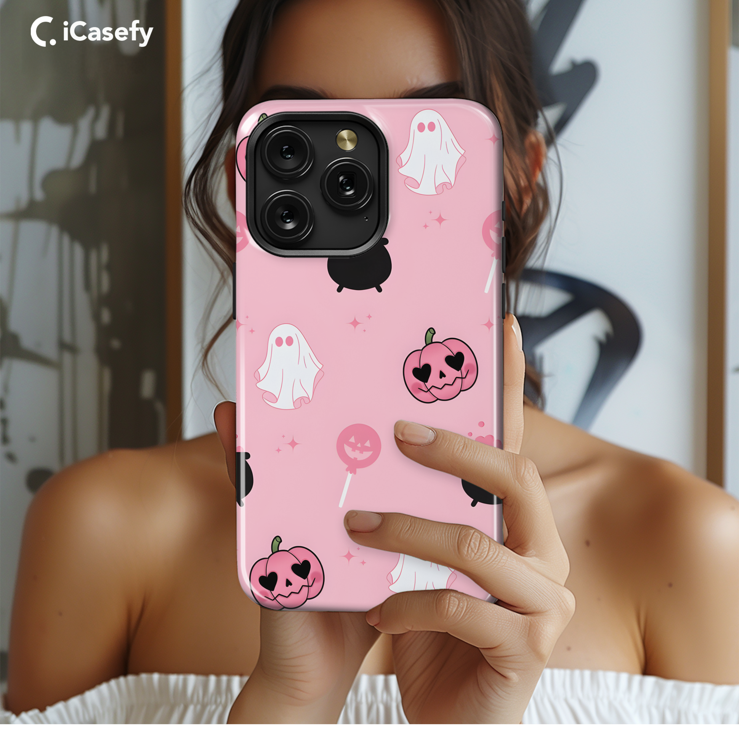 Seamless Ghost Pumpkin Pink Halloween Phone Case iPhone Samsung Cover Pixel 1858