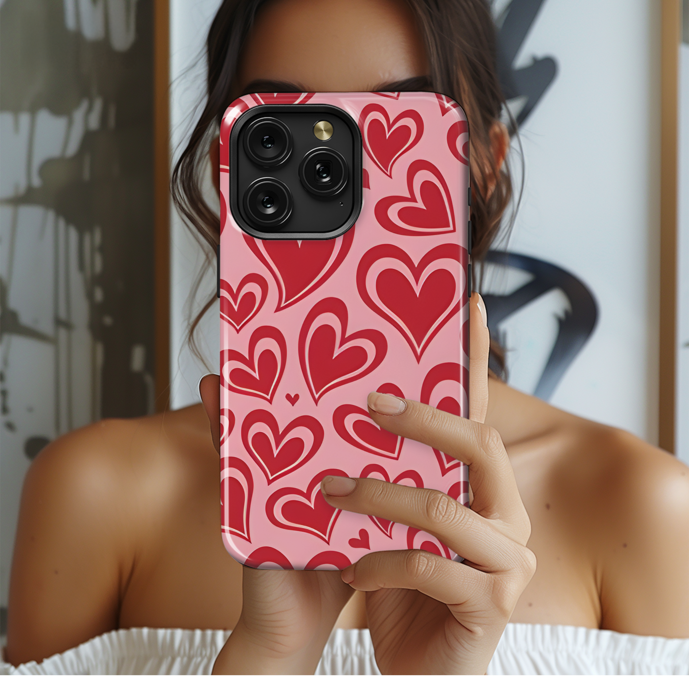 Seamless Love Heart Pattern Phone Case iPhone Samsung Cover Pixel 2142