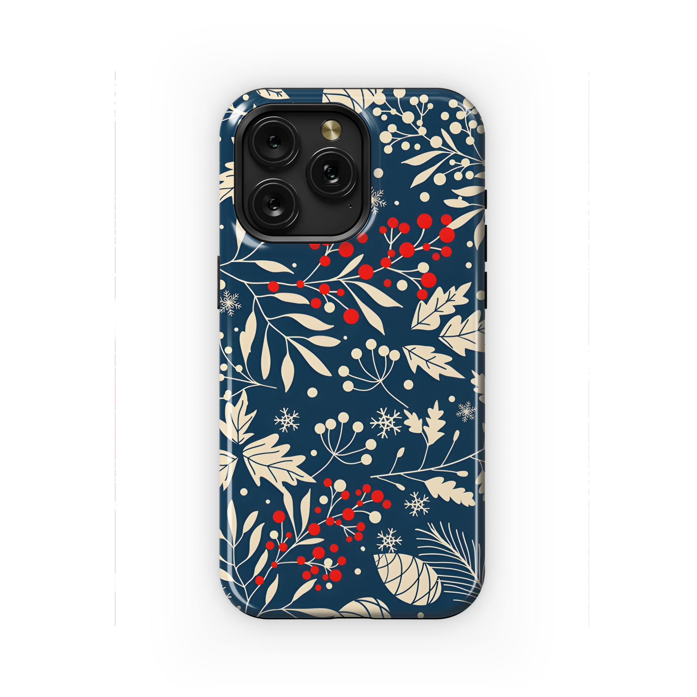 Seamless Winter Pattern with Fir Cone, Holly and Berries Phone Case iPhone Samsung Cover Pixel 2161