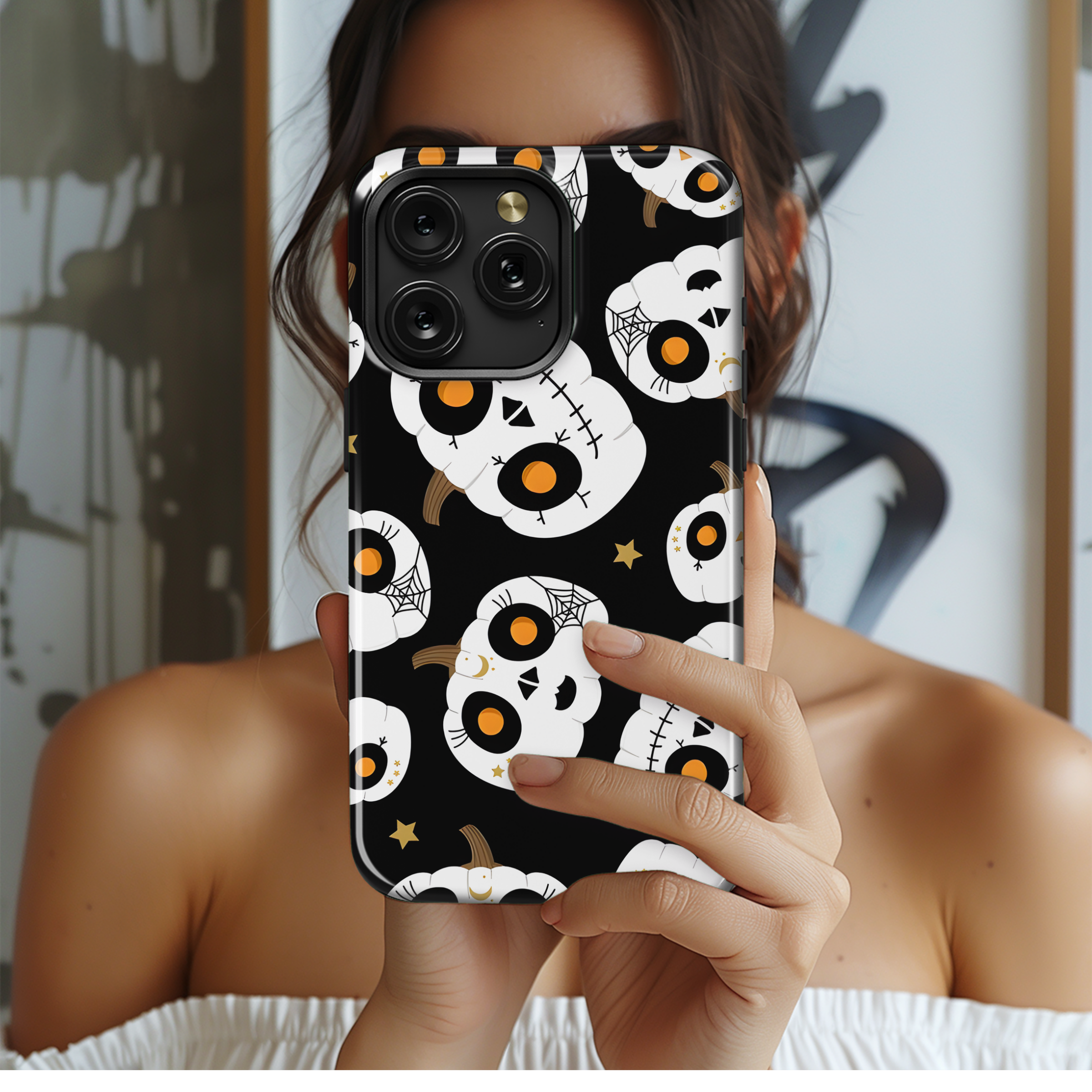 Skeleton Face Pumpkin Pattern Phone Case iPhone Samsung Cover Pixel 2289