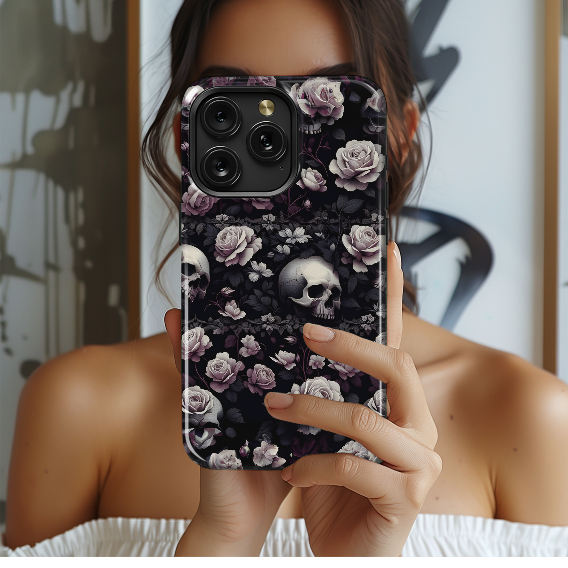 Small White Rose and Skull Phone Case iPhone Samsung Cover Pixel 2877