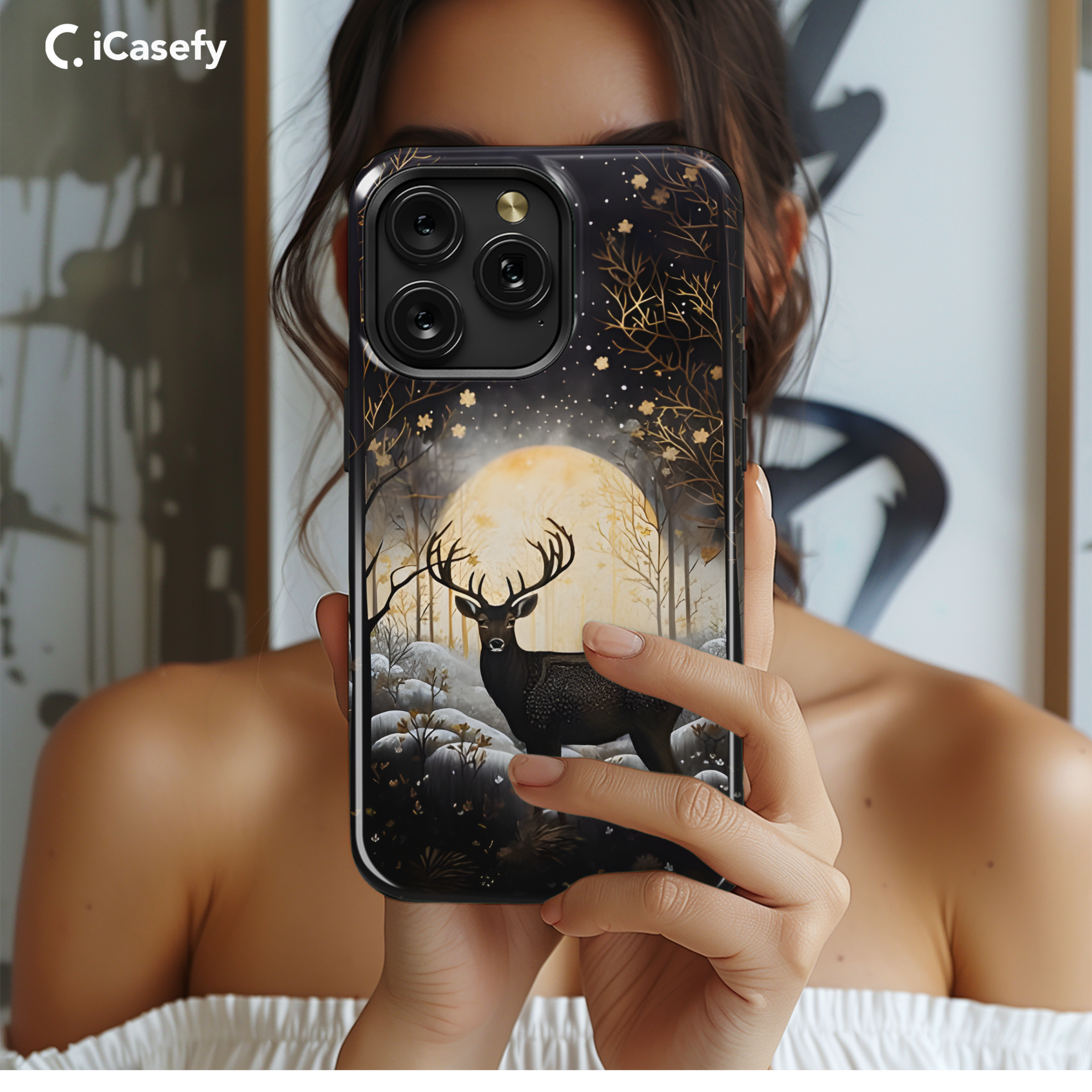 Snow Texture Reindeer Winter Phone Case iPhone Samsung Cover Pixel 1920