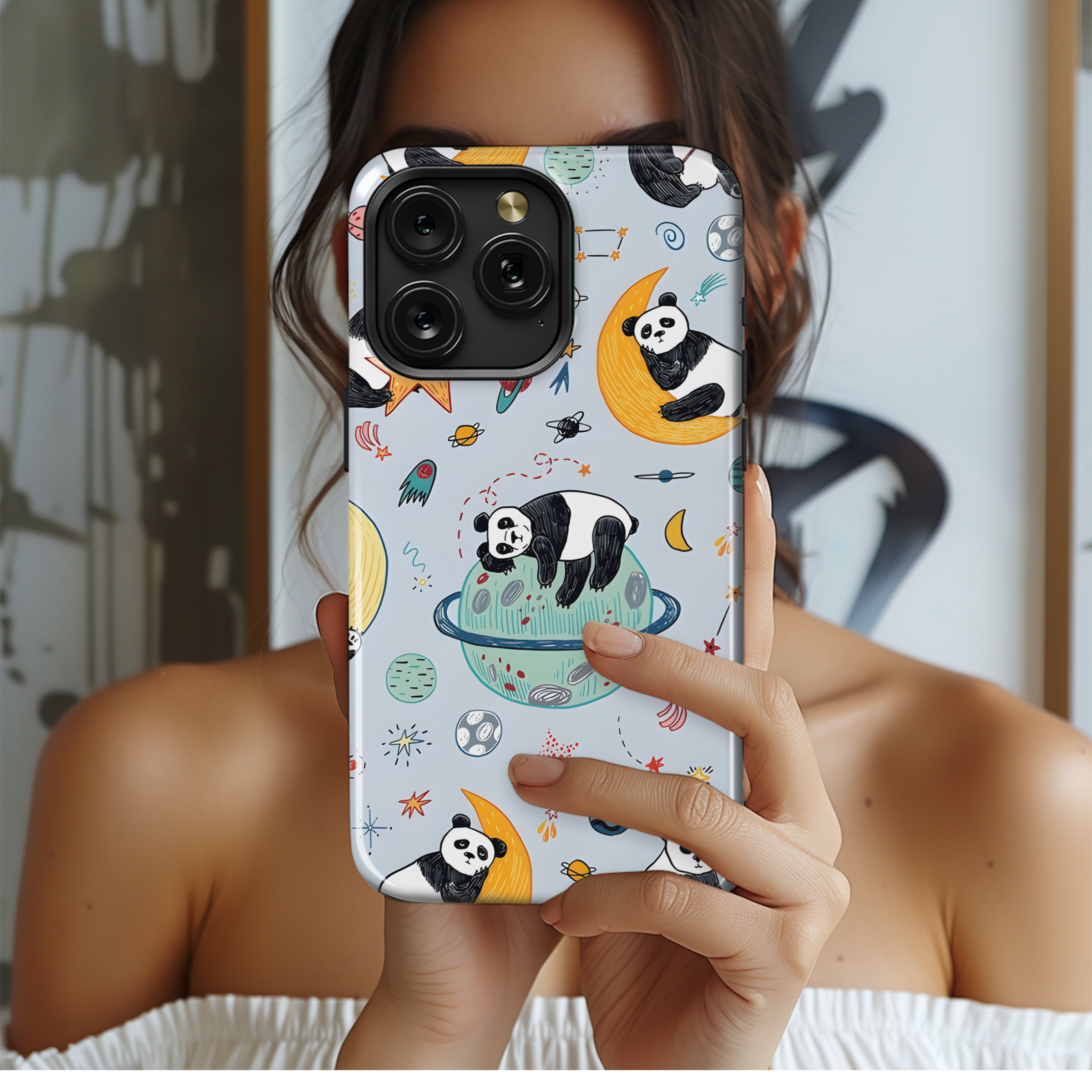 Space Sleeping Panda Phone Case iPhone Samsung Cover Pixel 2850