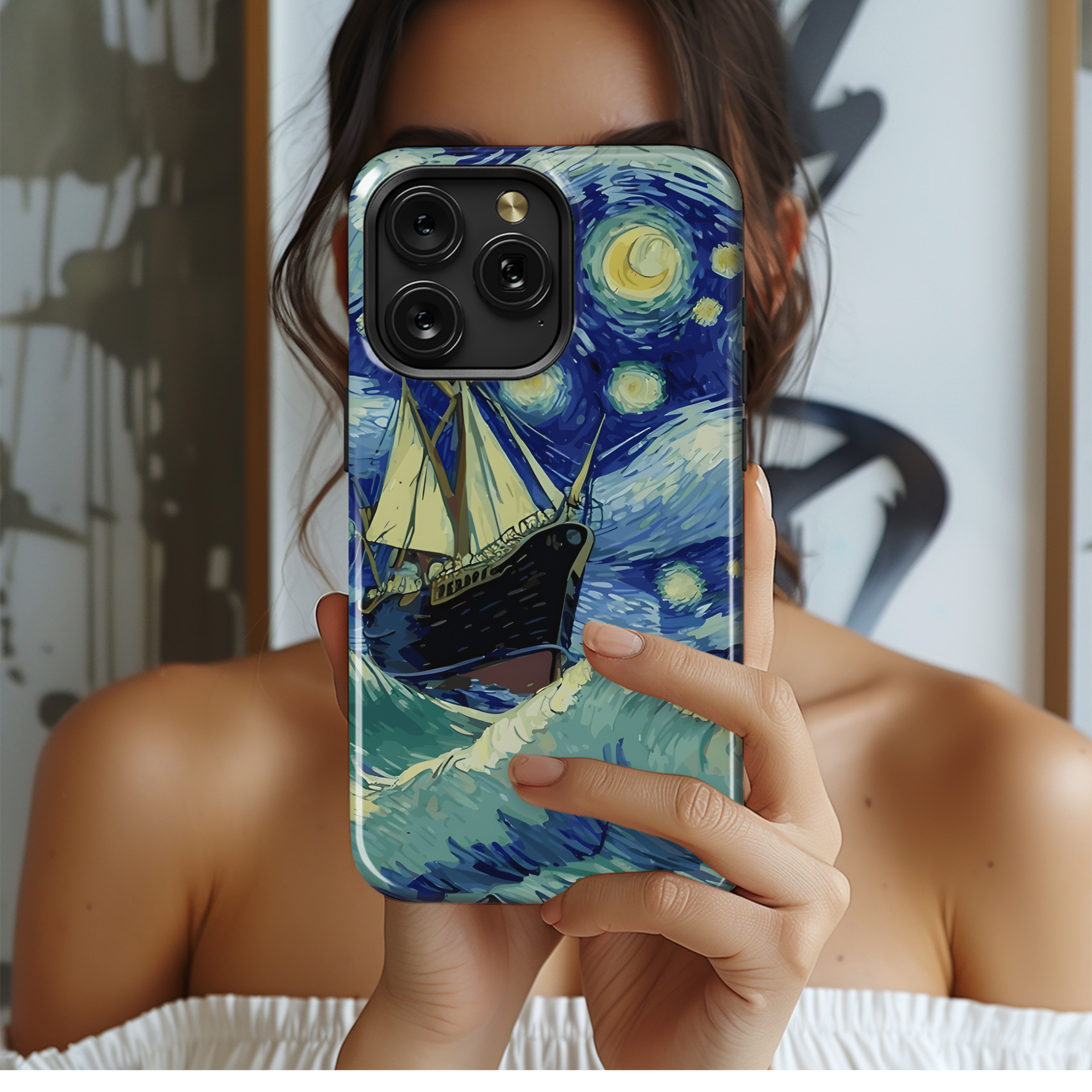 Starry Night Ship Storm Phone Case iPhone Samsung Cover Pixel 2423