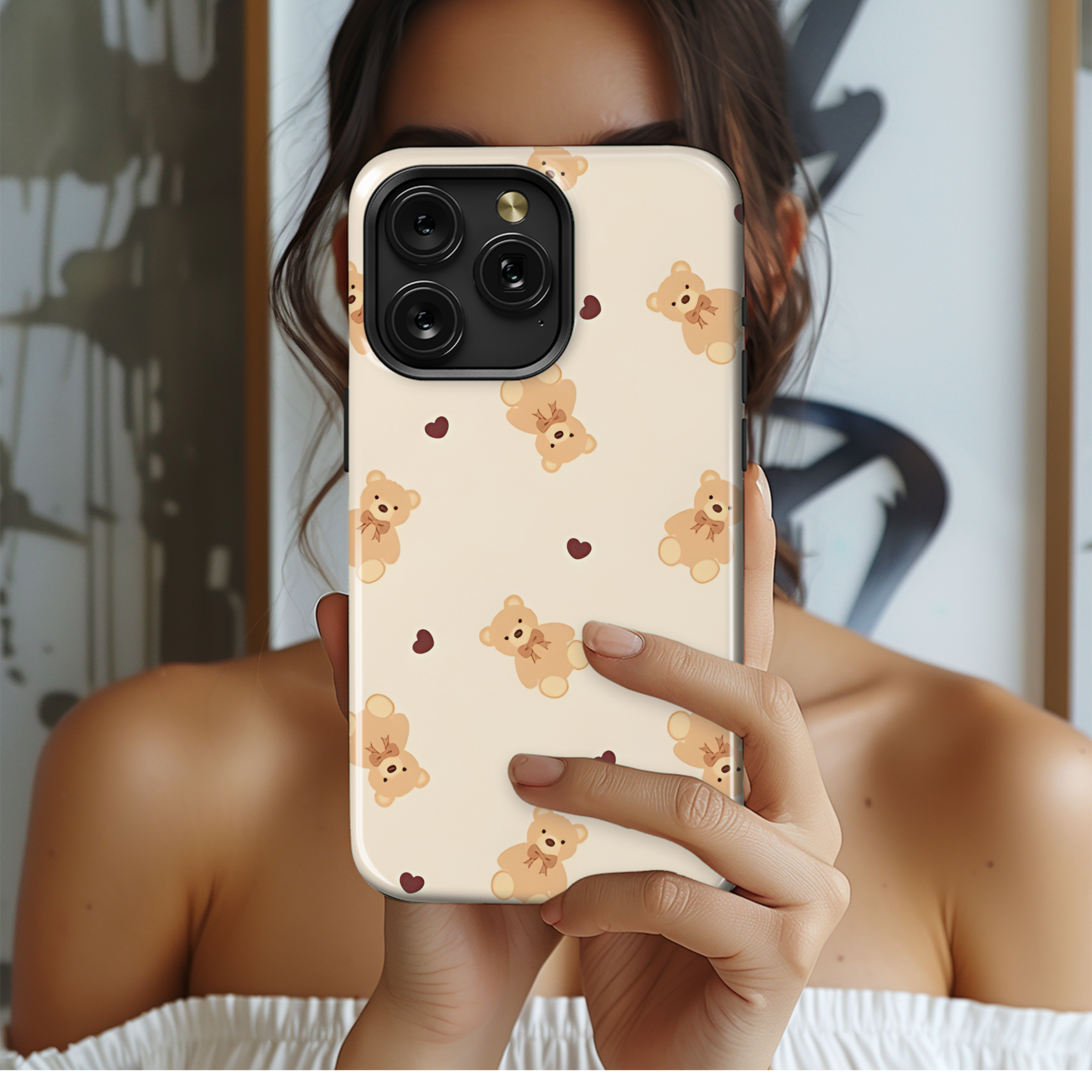 Teddy Bear Hearts Seamless Pattern Phone Case iPhone Samsung Cover Pixel 2154