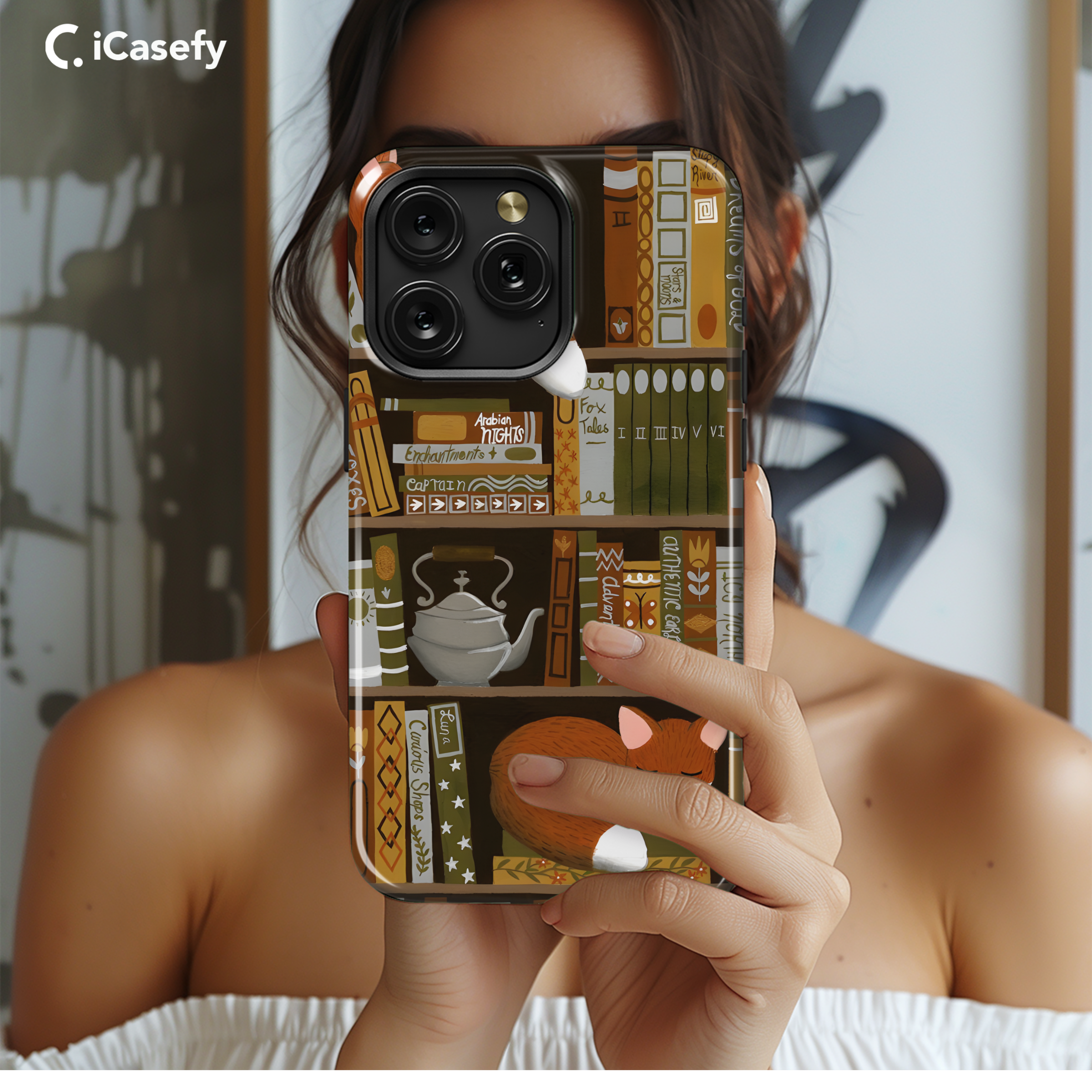 The Cozy Bookshelf with Foxes  Phone Case iPhone Samsung Cover Pixel 1753