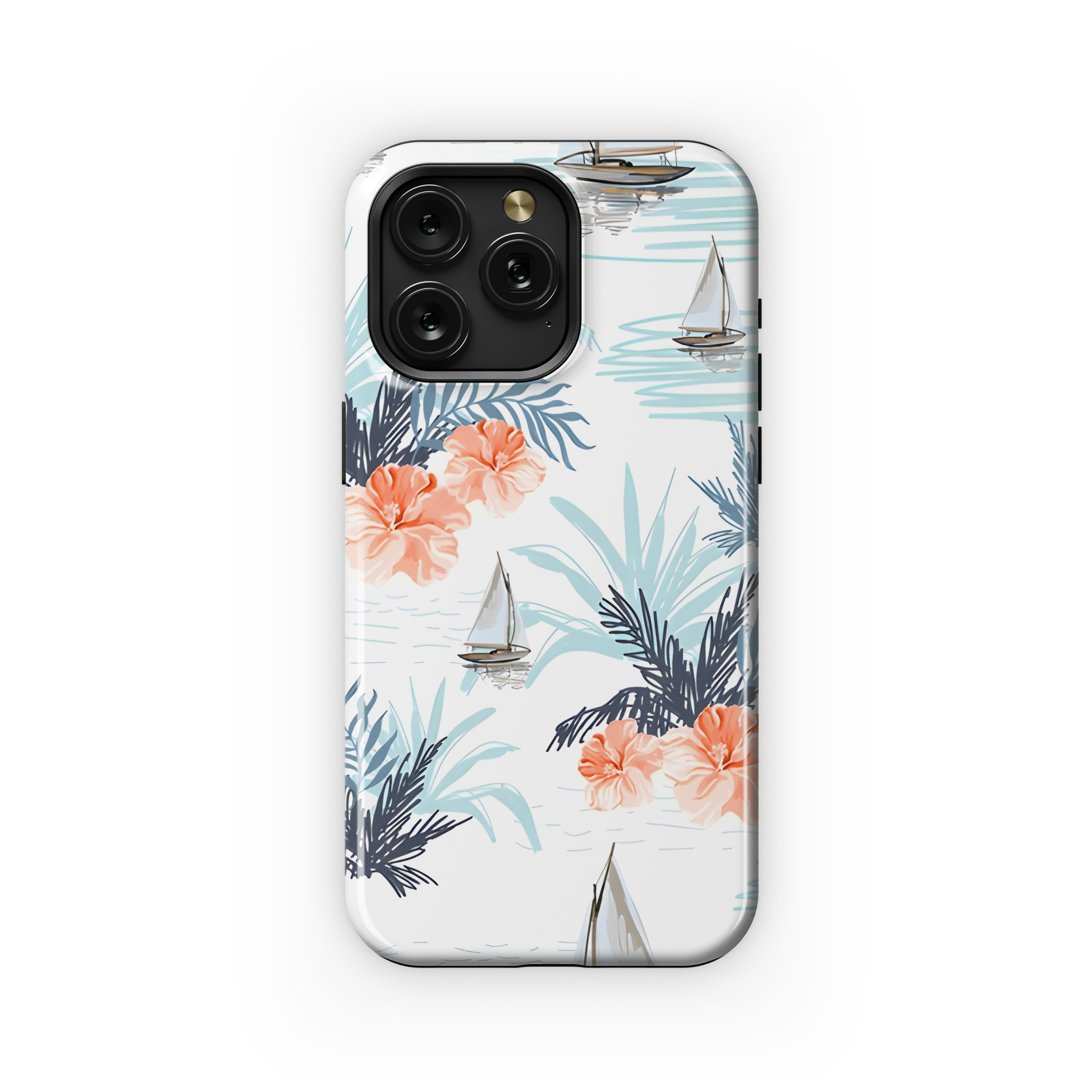 Tropical Coconut Palm Sailboat Hibiscus Phone Case iPhone Samsung Cover Pixel 2687