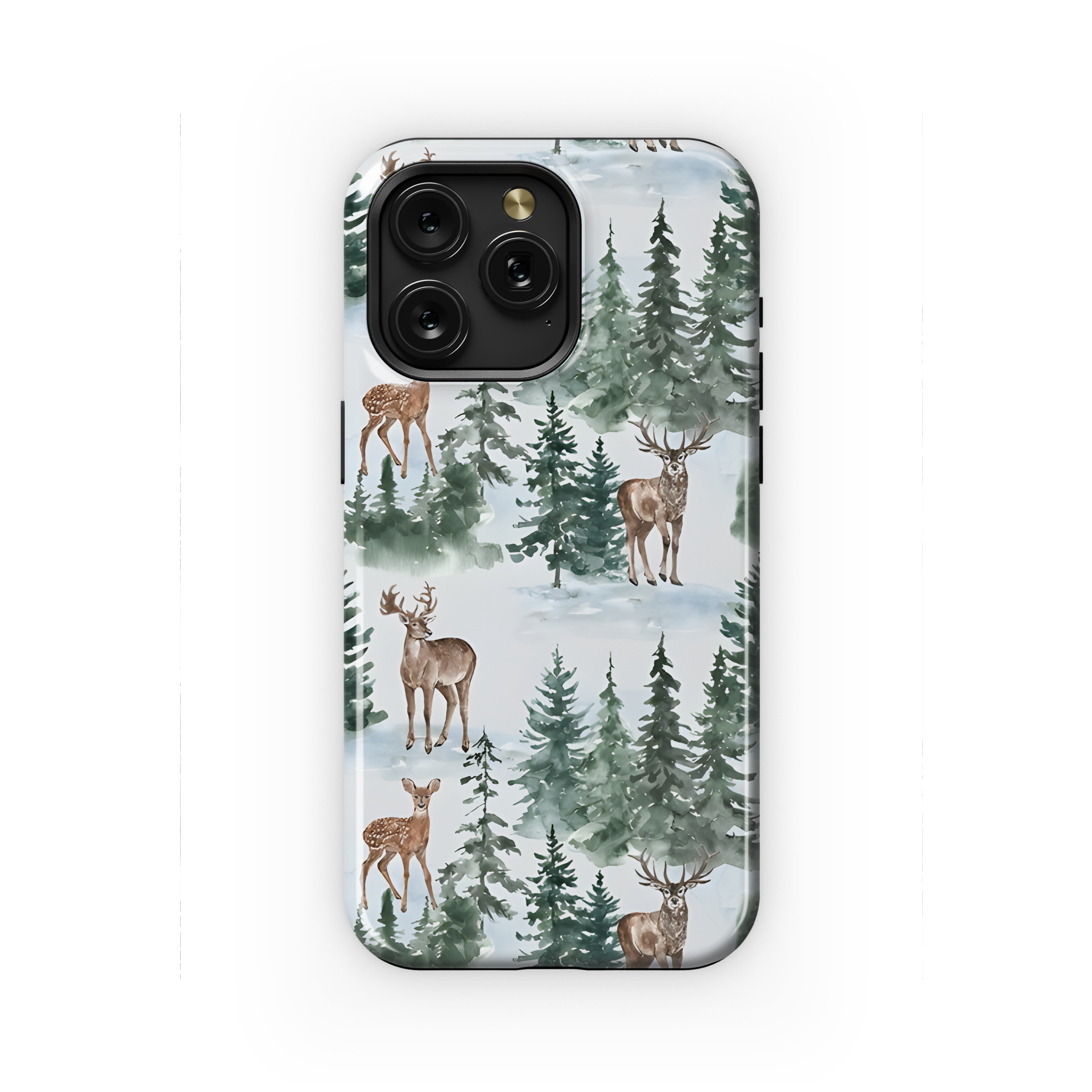 Watercolor Christmas Forest Deer Seamless Pattern Phone Case iPhone Samsung Cover Pixel 2127