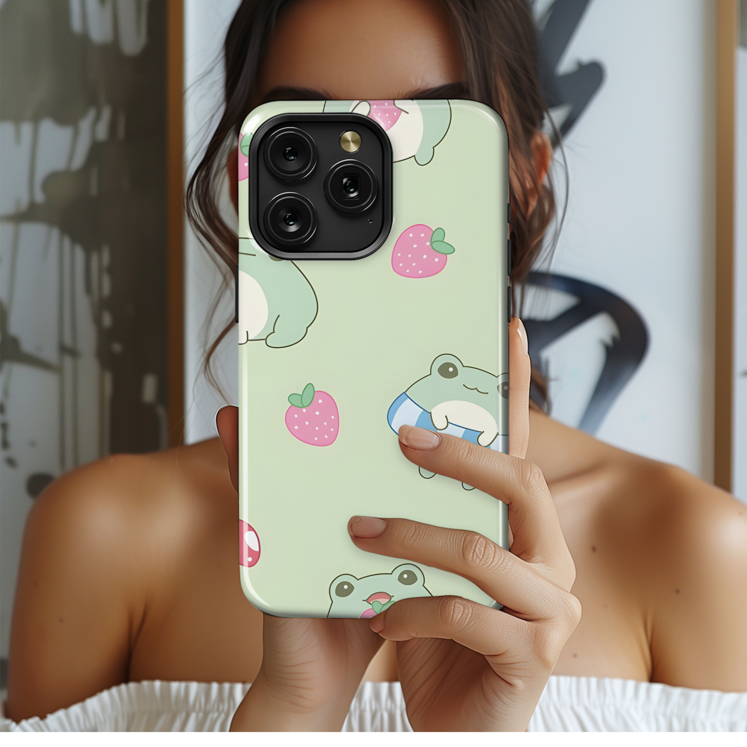 Watercolor Cute Frog Seamless Phone Case iPhone Samsung Cover Pixel 2249