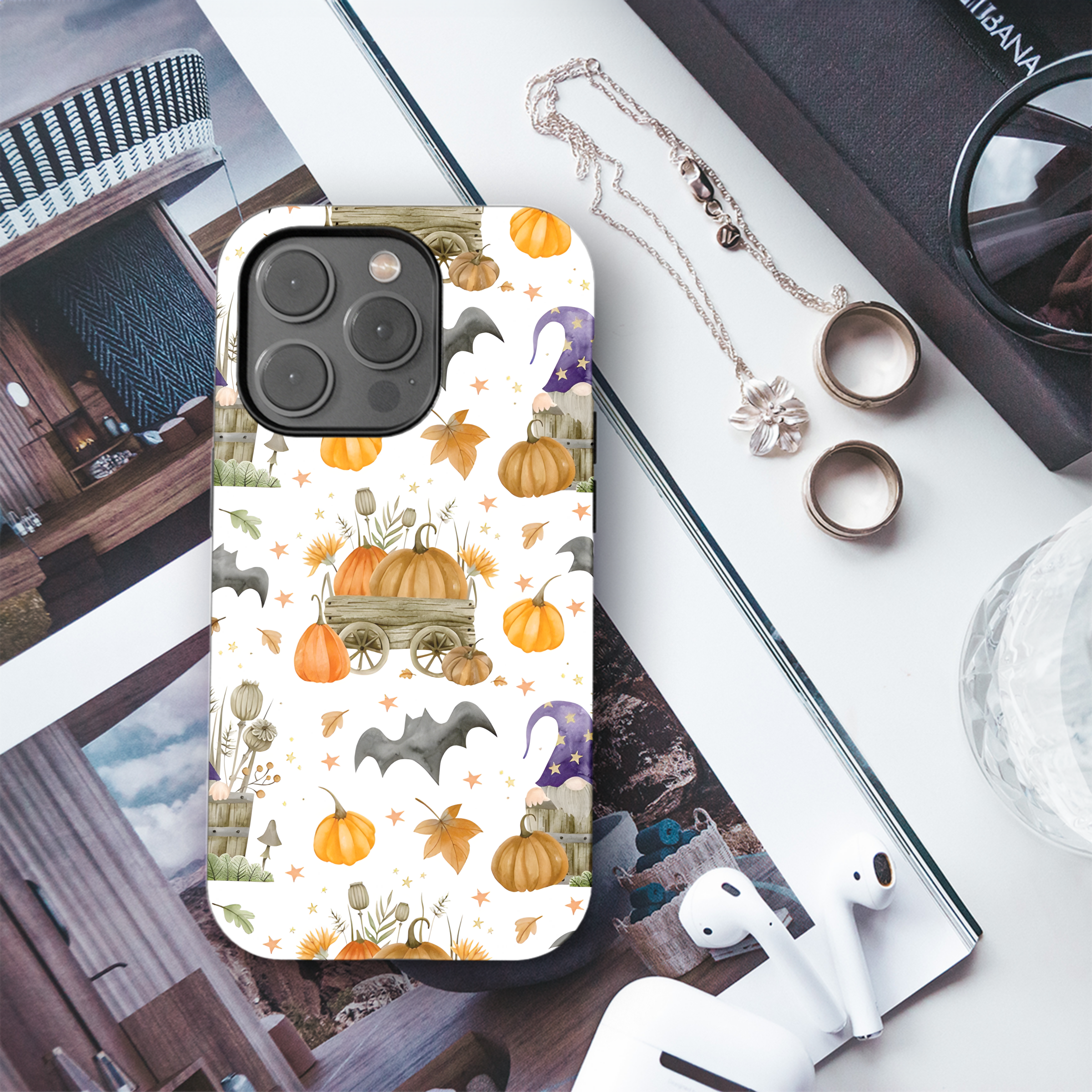 Watercolor Halloween Autumn Pattern Phone Case iPhone Samsung Cover Pixel 2291