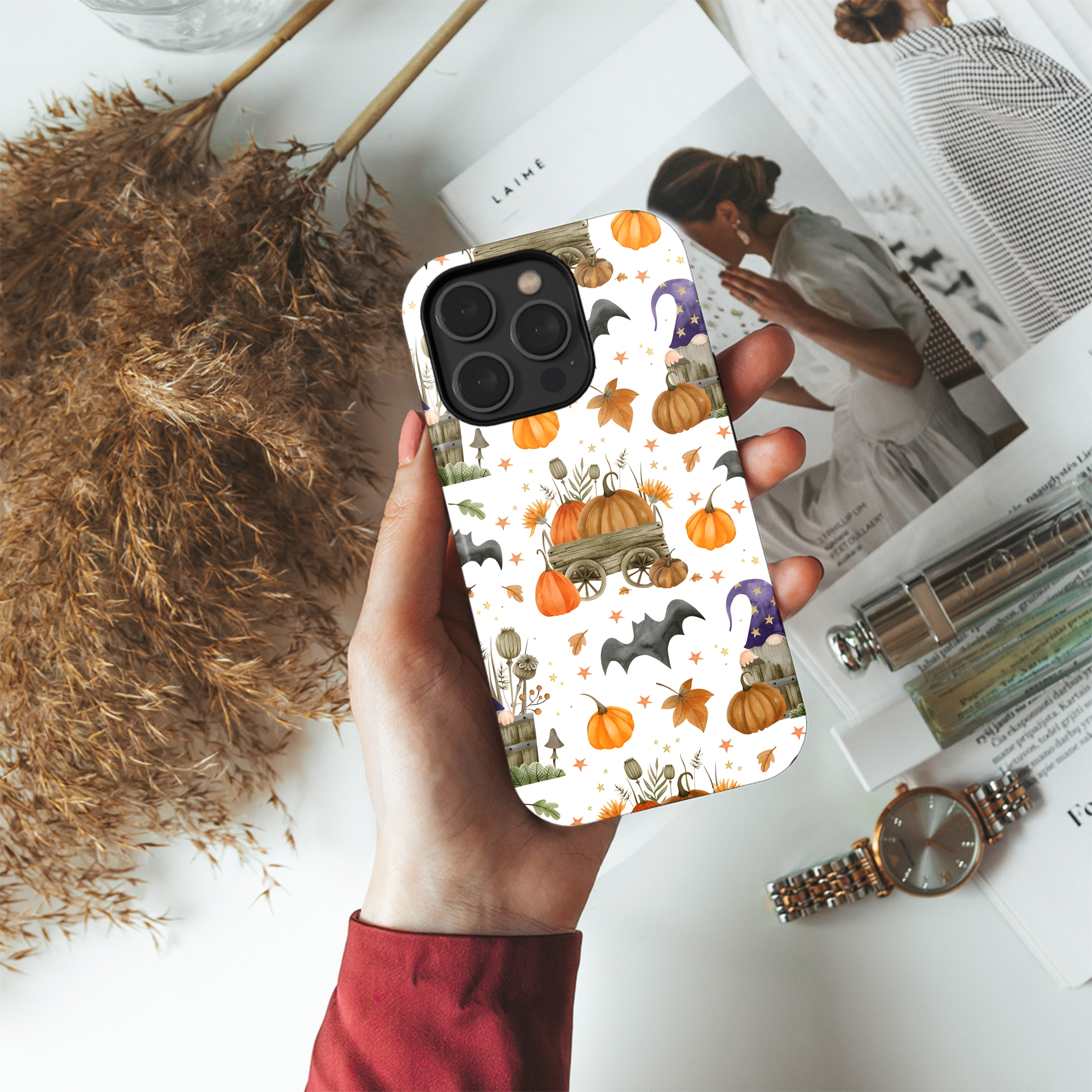 Watercolor Halloween Autumn Pattern Phone Case iPhone Samsung Cover Pixel 2291