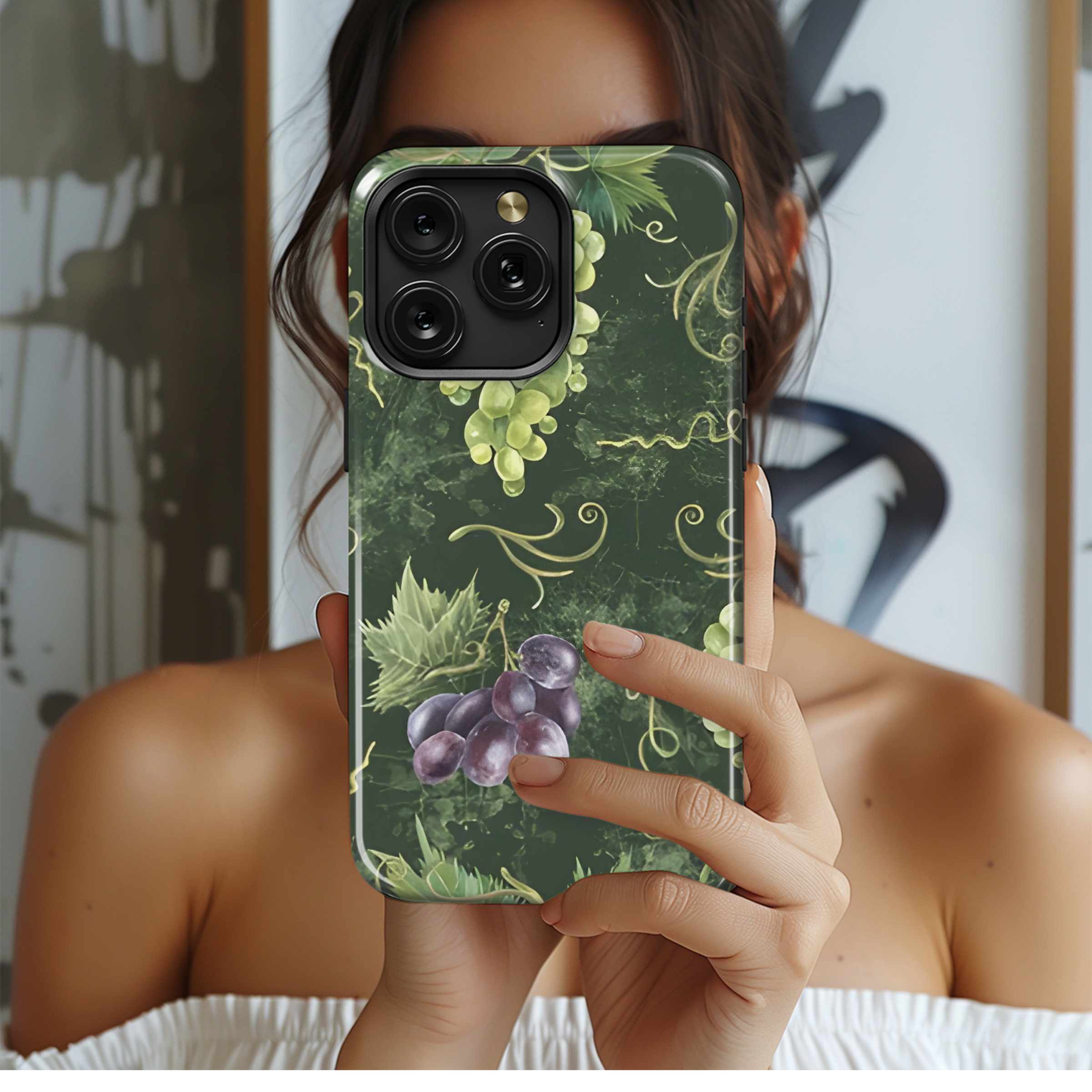 Watercolor Pattern Dark Green Grapes Phone Case iPhone Samsung Cover Pixel 2461