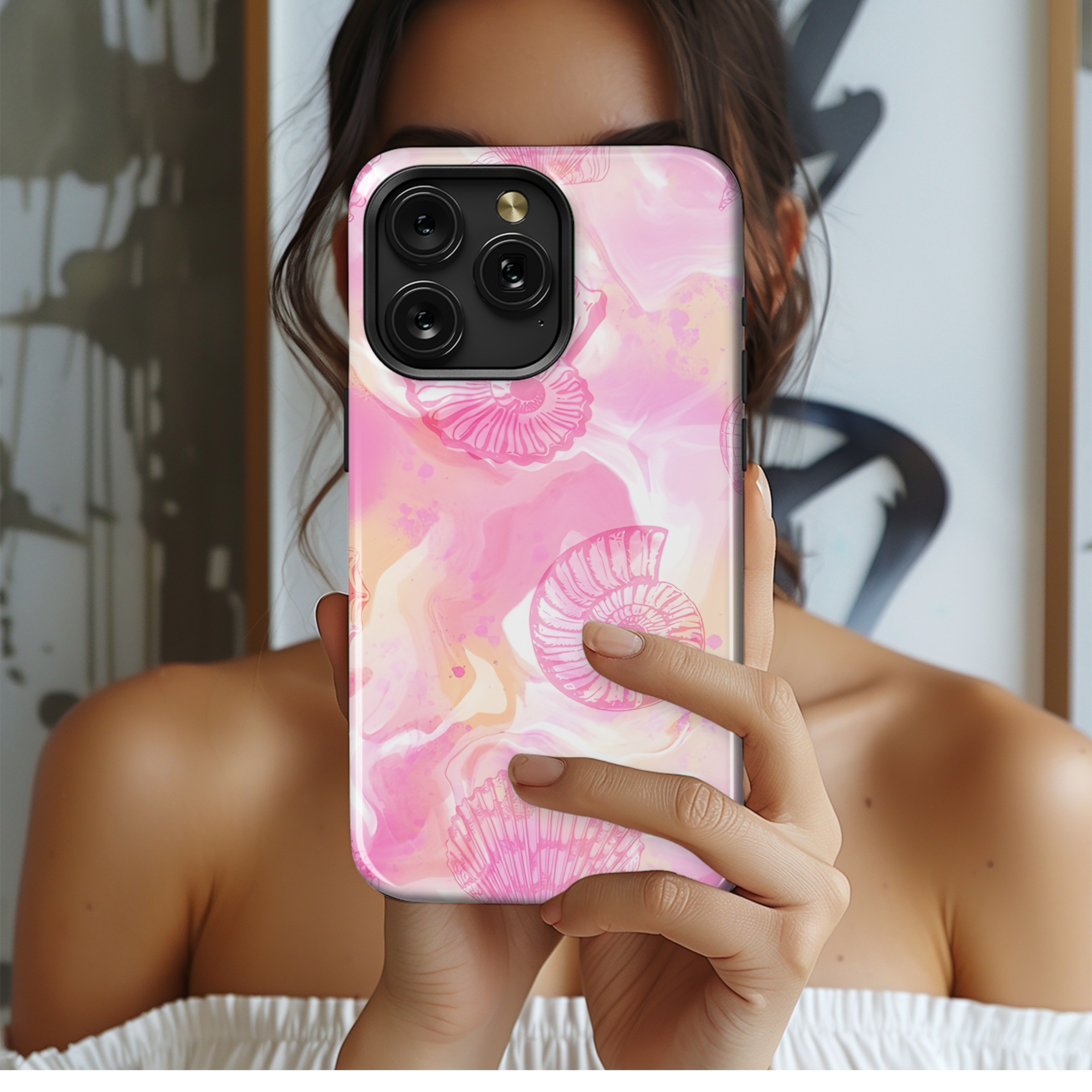 Watercolor Sea Shells Painting Tie Dye Pattern Phone Case iPhone Samsung Cover Pixel 2334