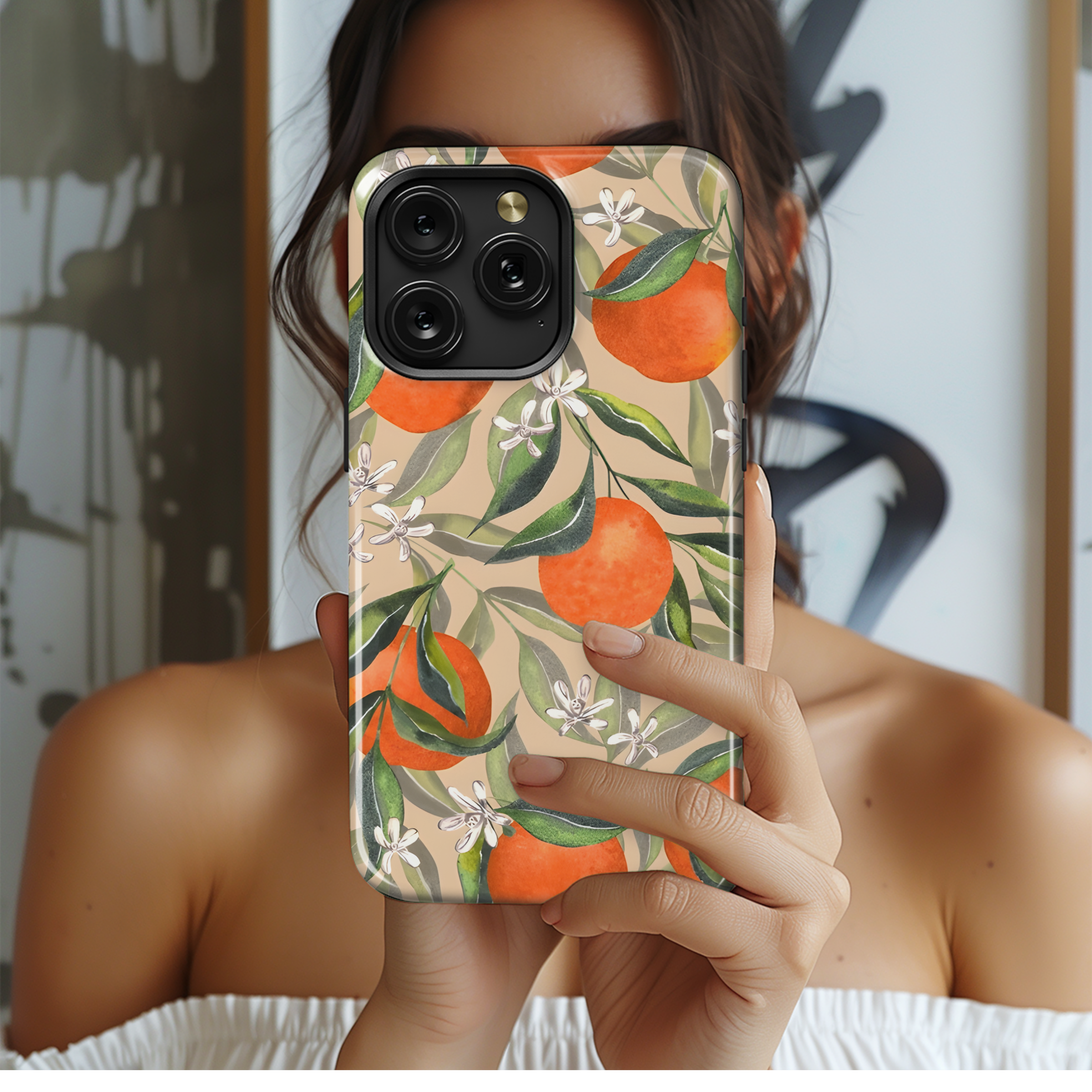 Watercolor Tangerine Leaves Phone Case iPhone Samsung Cover Pixel 2609