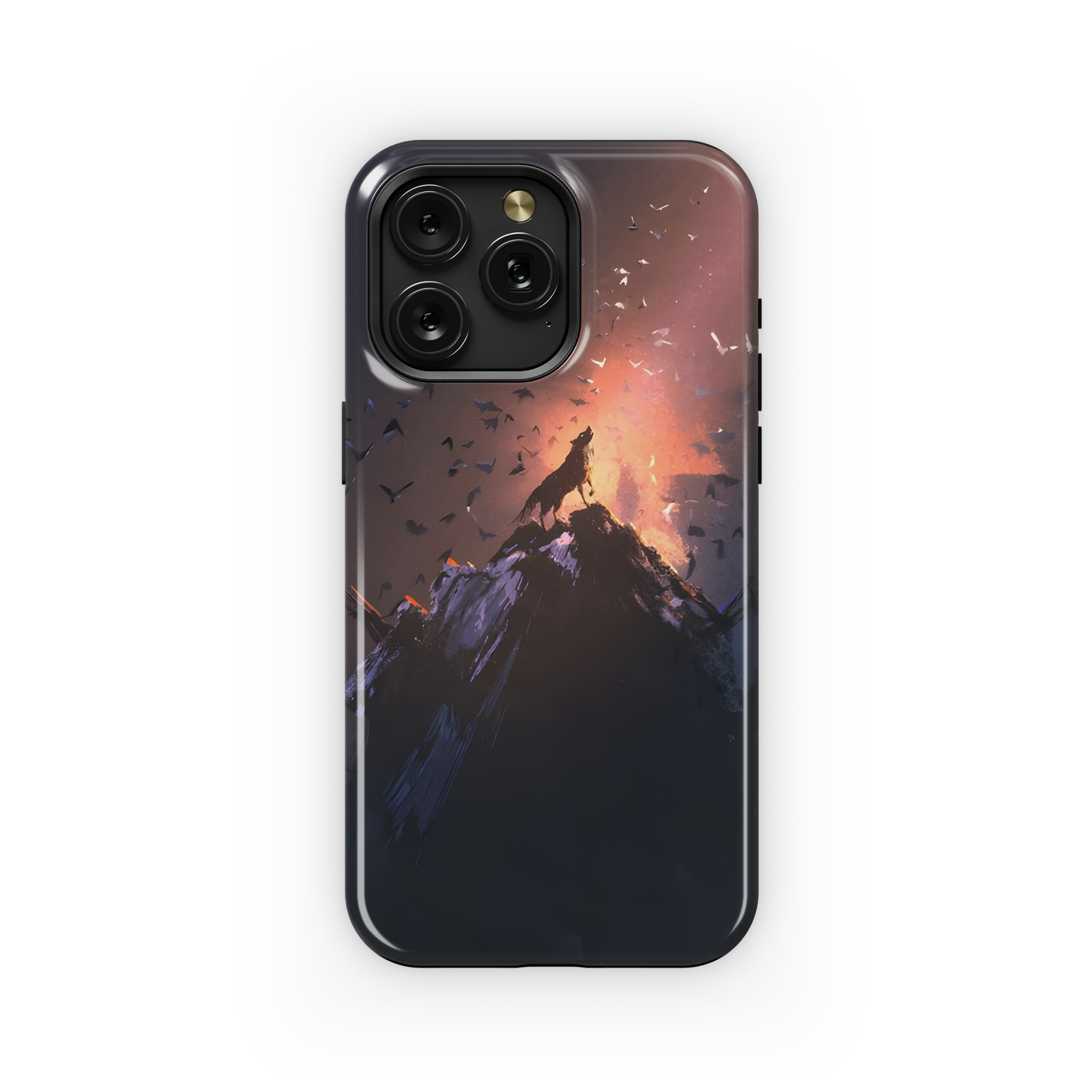 Wolf Howling On Rock With Flying Bird Phone Case iPhone Samsung Cover Pixel 2550