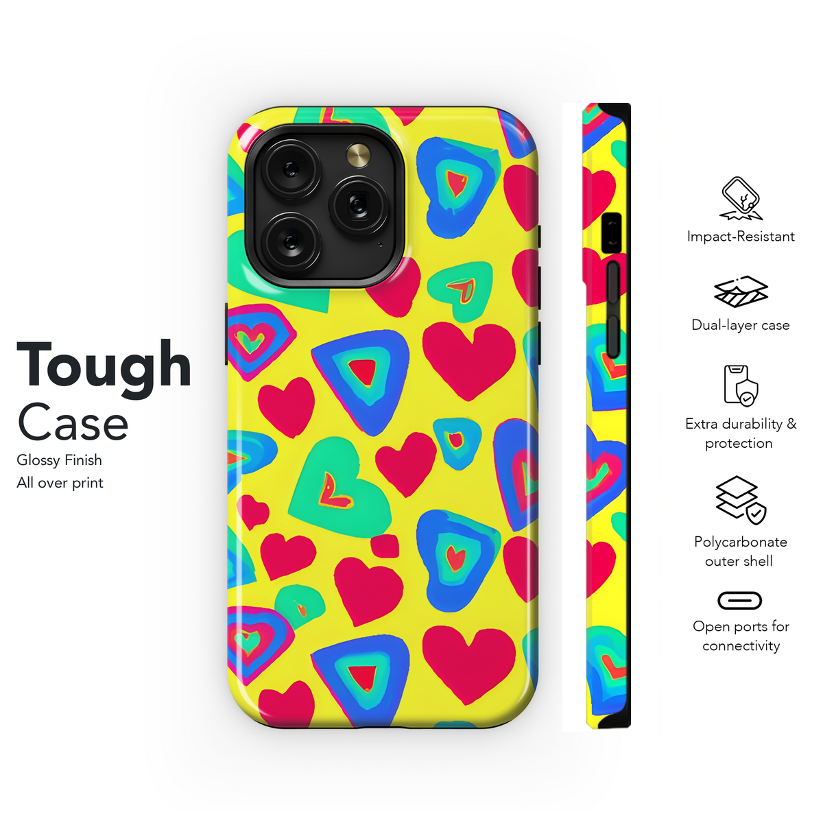 70s Style Hearts Phone Case iPhone Samsung Cover Pixel 3603 - Image 6