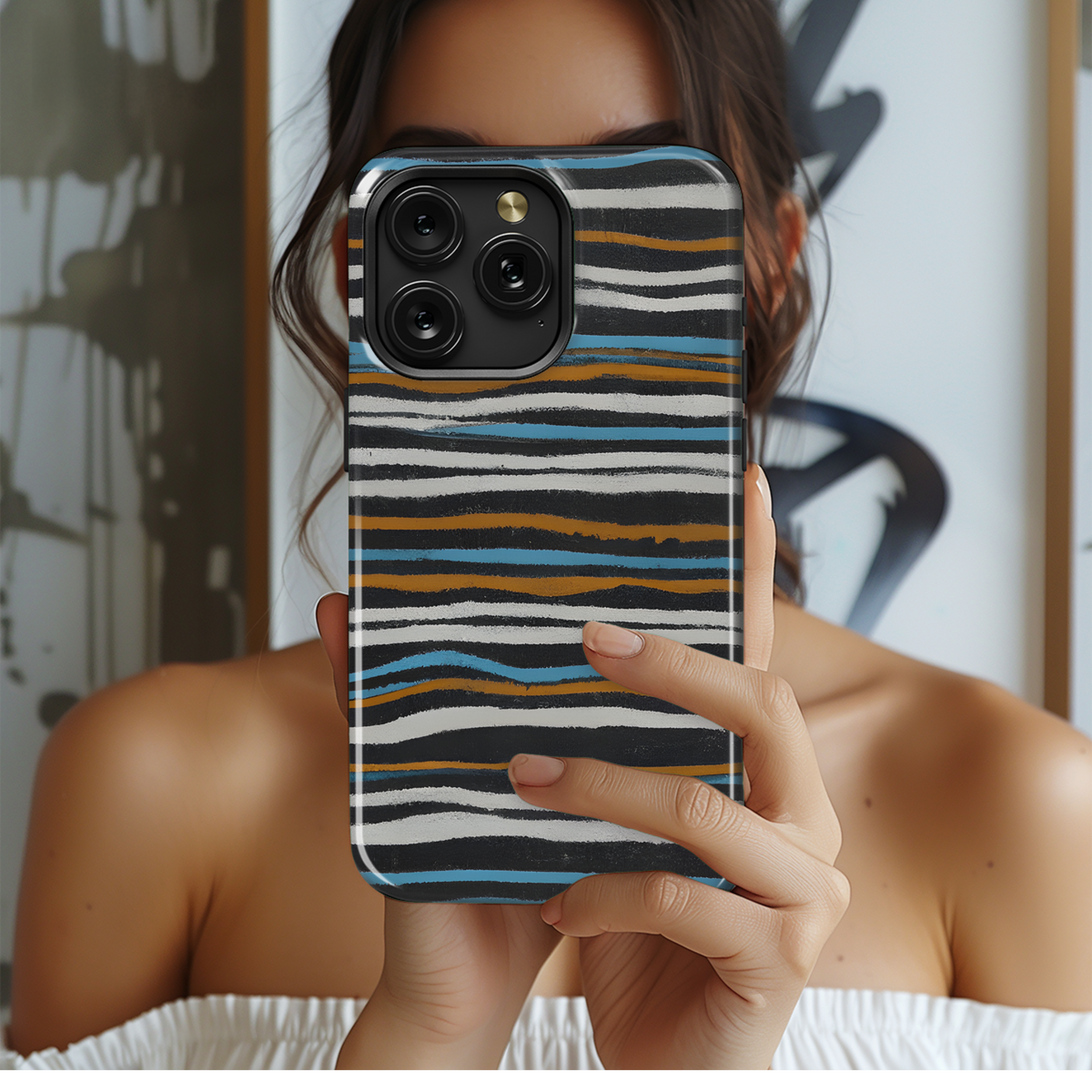 Aboriginal Textile Striped Figures Linen Tweed Textured Navy Phone Case iPhone Samsung Cover Pixel 3307 - Image 2