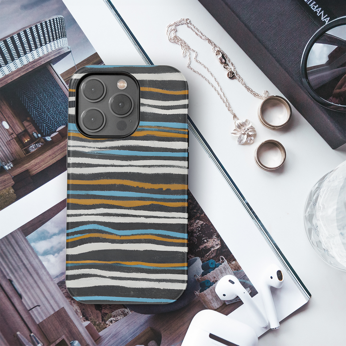 Aboriginal Textile Striped Figures Linen Tweed Textured Navy Phone Case iPhone Samsung Cover Pixel 3307 - Image 3