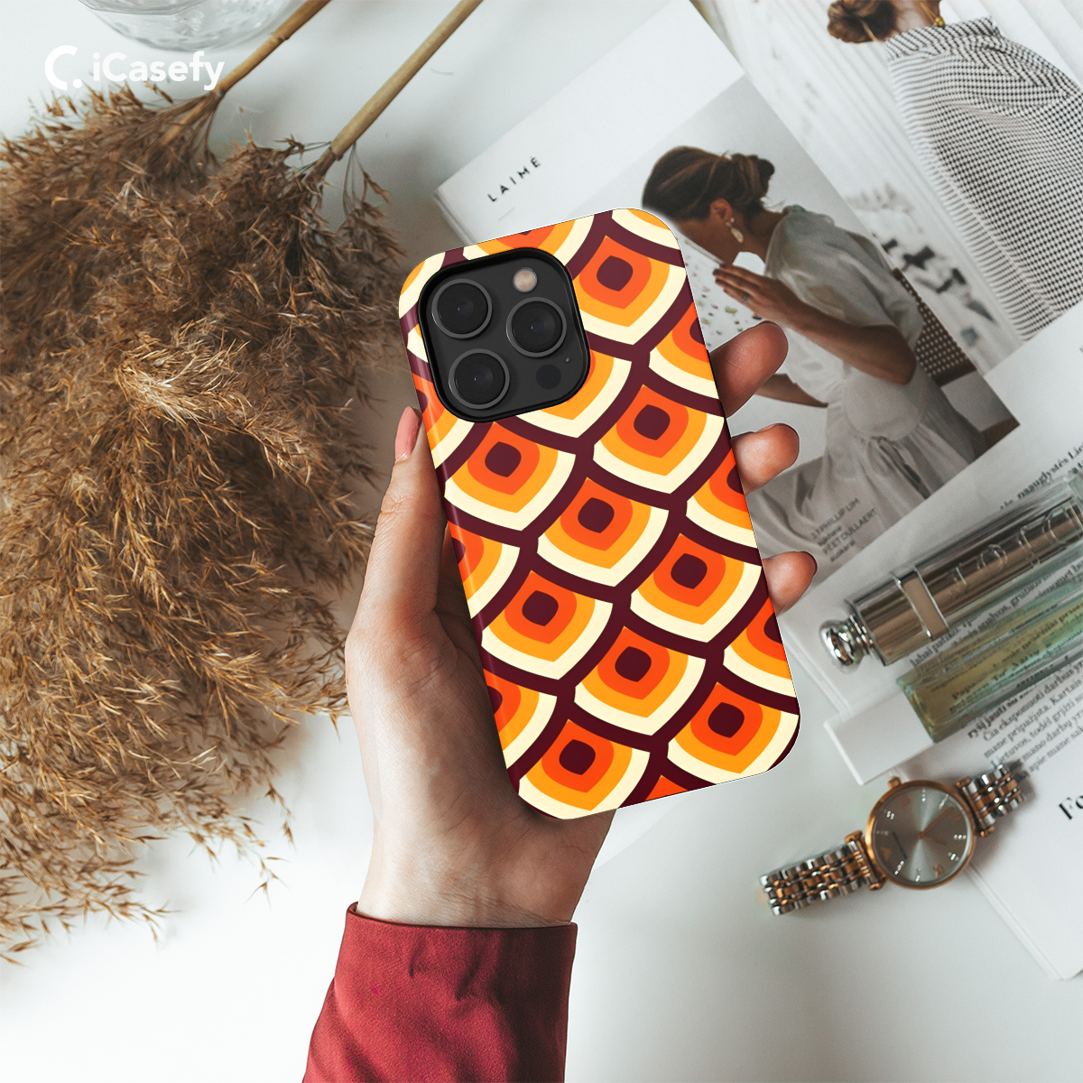 Abstract Brown Orange Retro Mosaic Phone Case iPhone Samsung Cover Pixel 1394 - Image 2