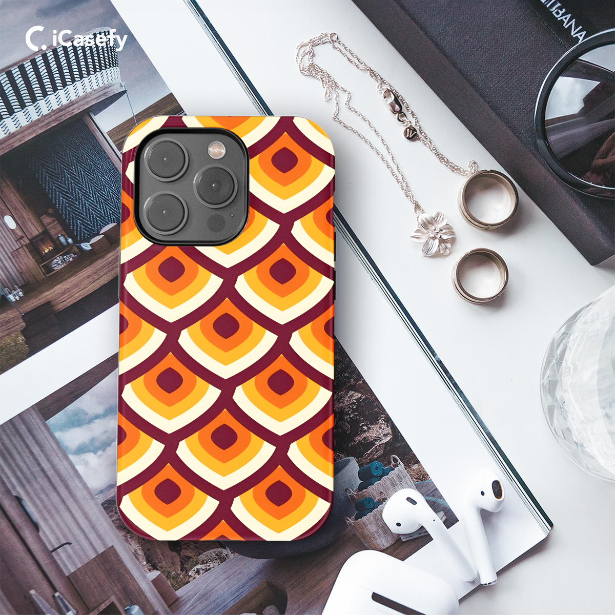 Abstract Brown Orange Retro Mosaic Phone Case iPhone Samsung Cover Pixel 1394 - Image 3