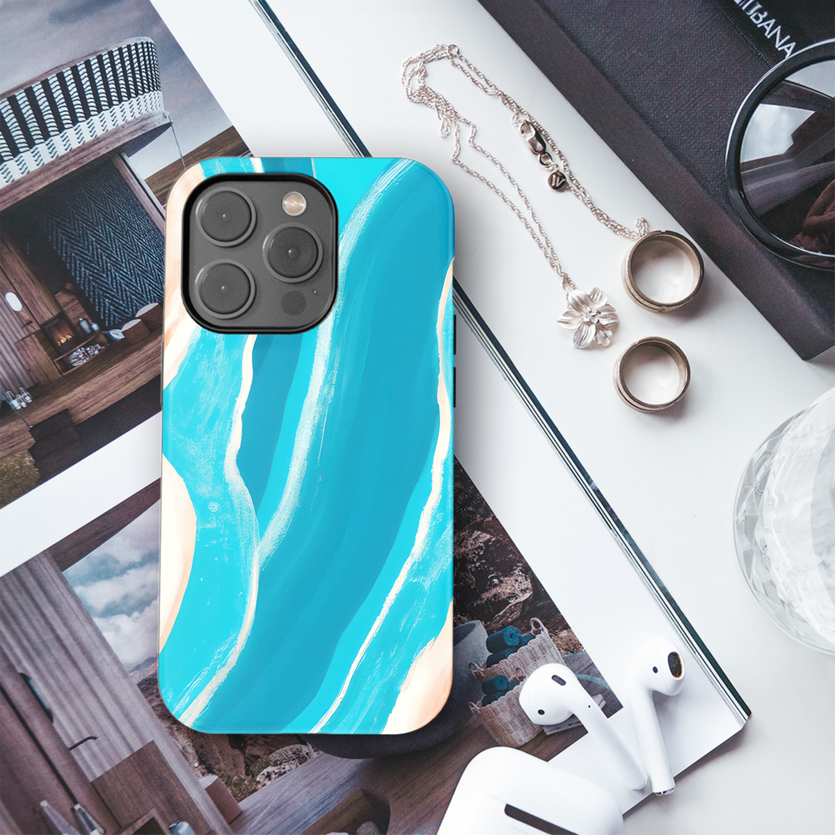 Abstract Painted Wave & Agate Phone Case iPhone Samsung Cover Pixel 3516 - Image 3