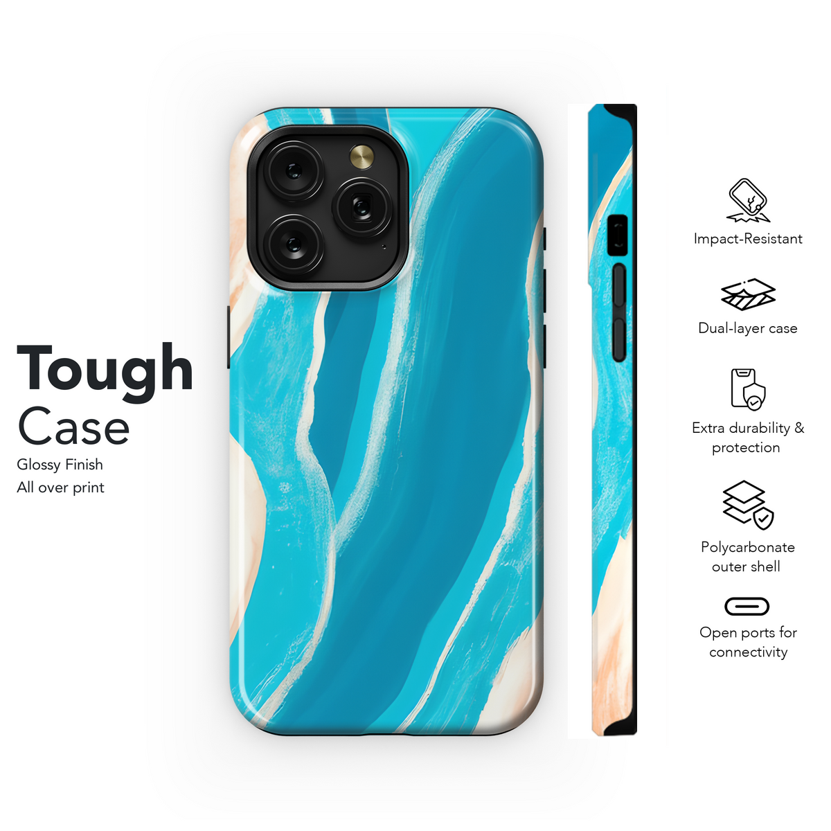 Abstract Painted Wave & Agate Phone Case iPhone Samsung Cover Pixel 3516 - Image 6