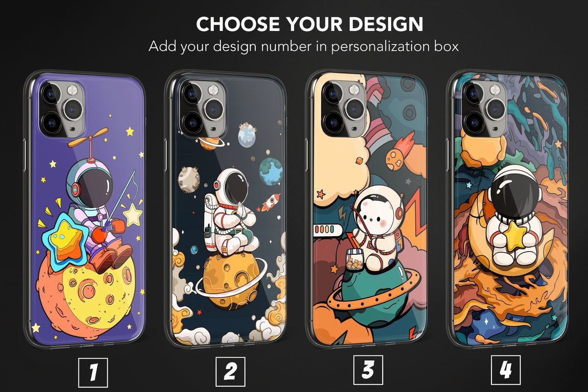 Aesthetic Astronaut Phone Case, Space Cartoon Phone Case, Cute Stars Planet Cover - Image 1