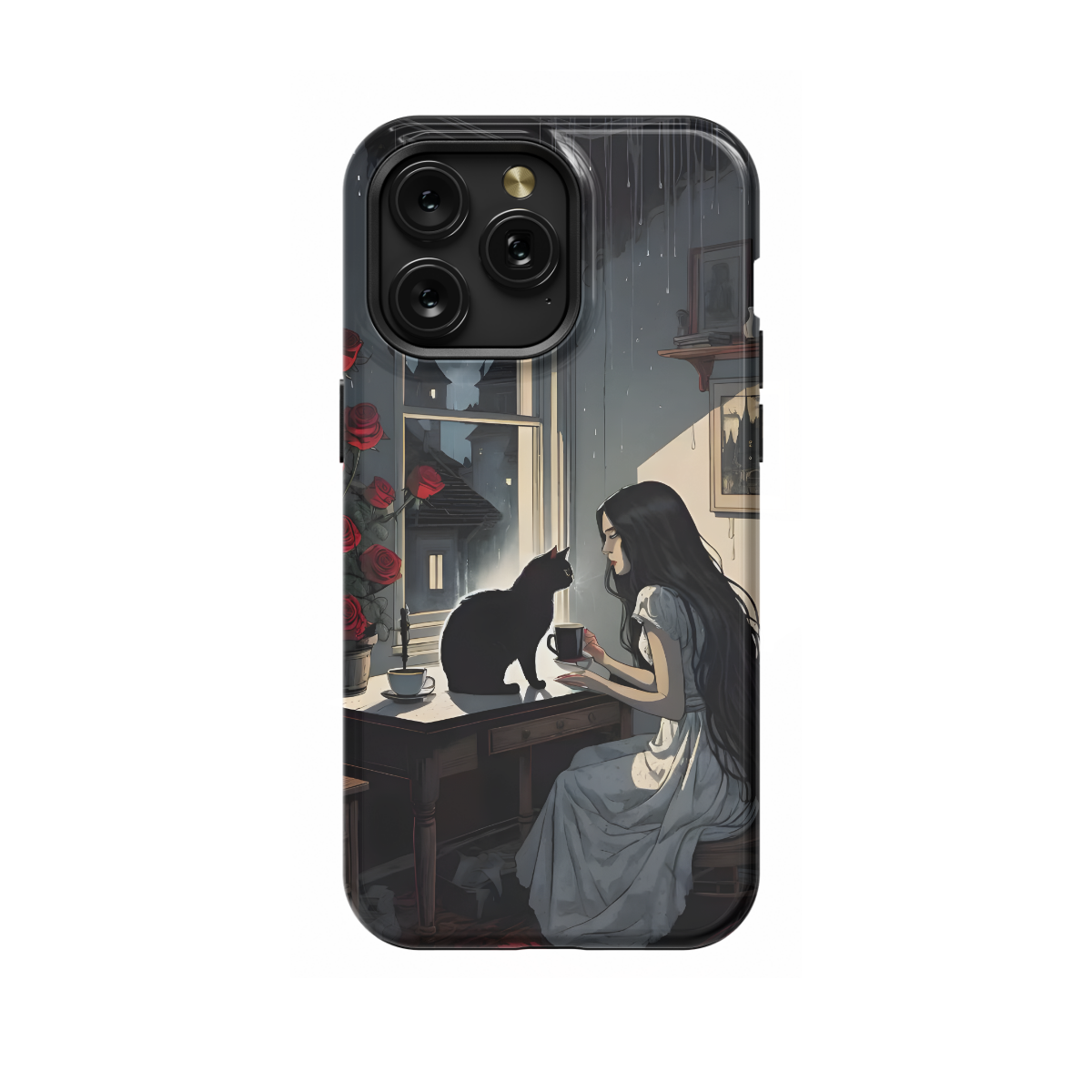 Aesthetic Night Black Cat with Woman Phone Case iPhone Samsung Cover Pixel 1023 - Image 1