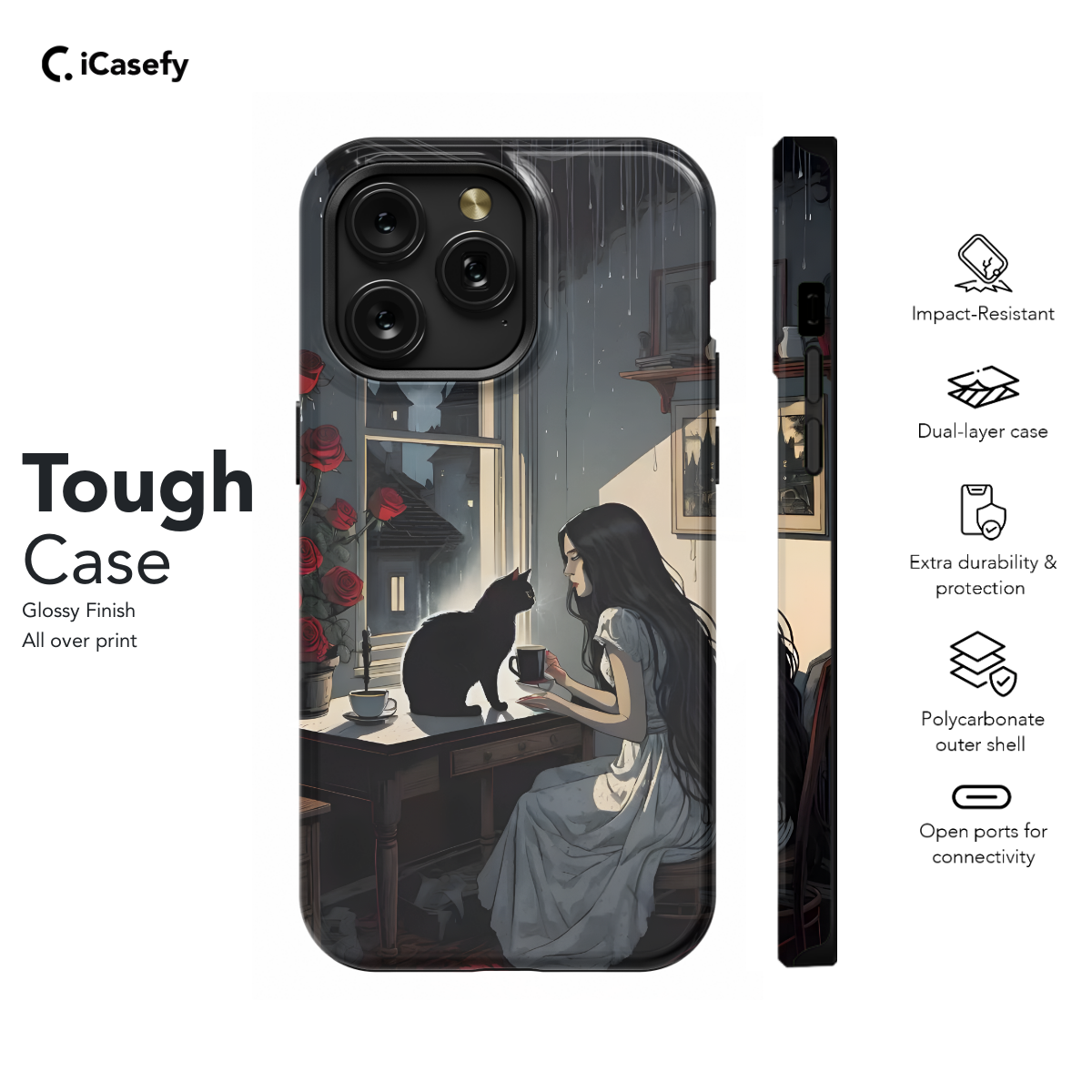 Aesthetic Night Black Cat with Woman Phone Case iPhone Samsung Cover Pixel 1023 - Image 5