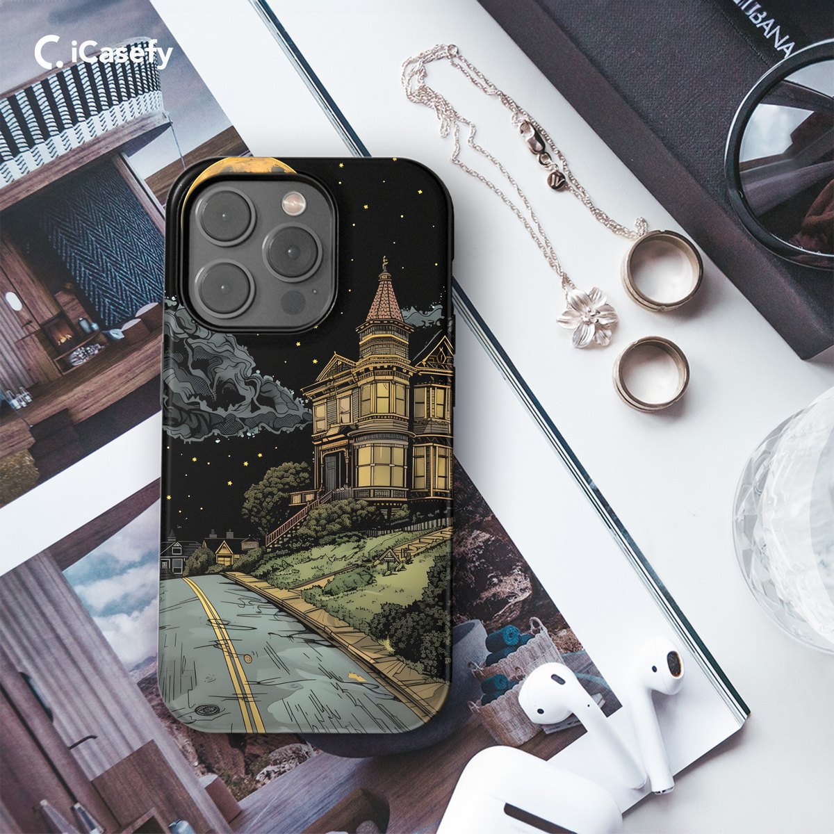 Aesthetic Whimsical Night Drawing Halloween Phone Case iPhone Samsung Cover Pixel 1805 - Image 3