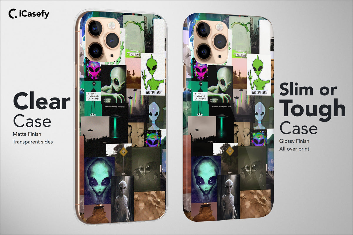 Alien iPhone Case Aesthetic Space Collage Cover Green - Image 2