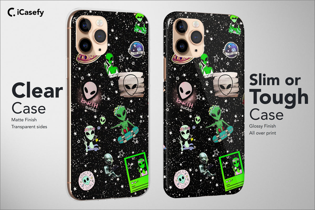 Alien iPhone Case Aesthetic Space Collage Cover Green - Image 4