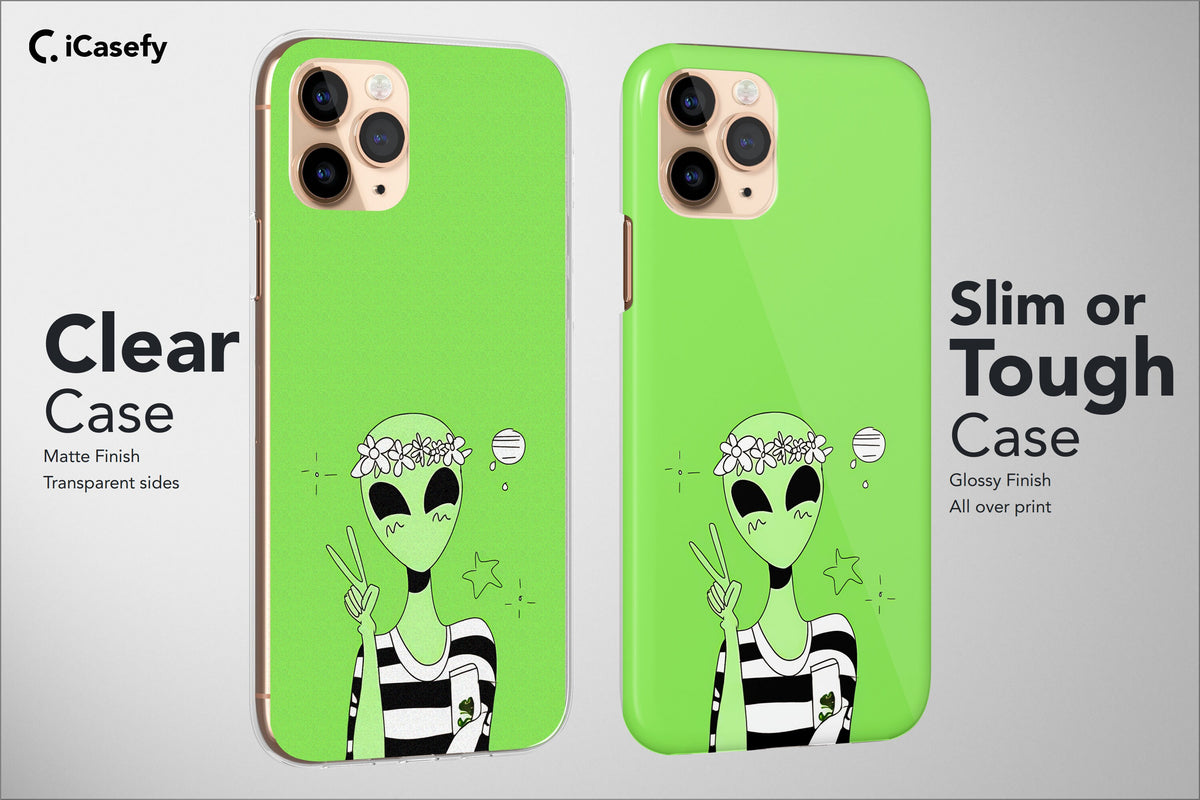 Alien Phone Case Aesthetic Collage Space Green Cover - Image 2