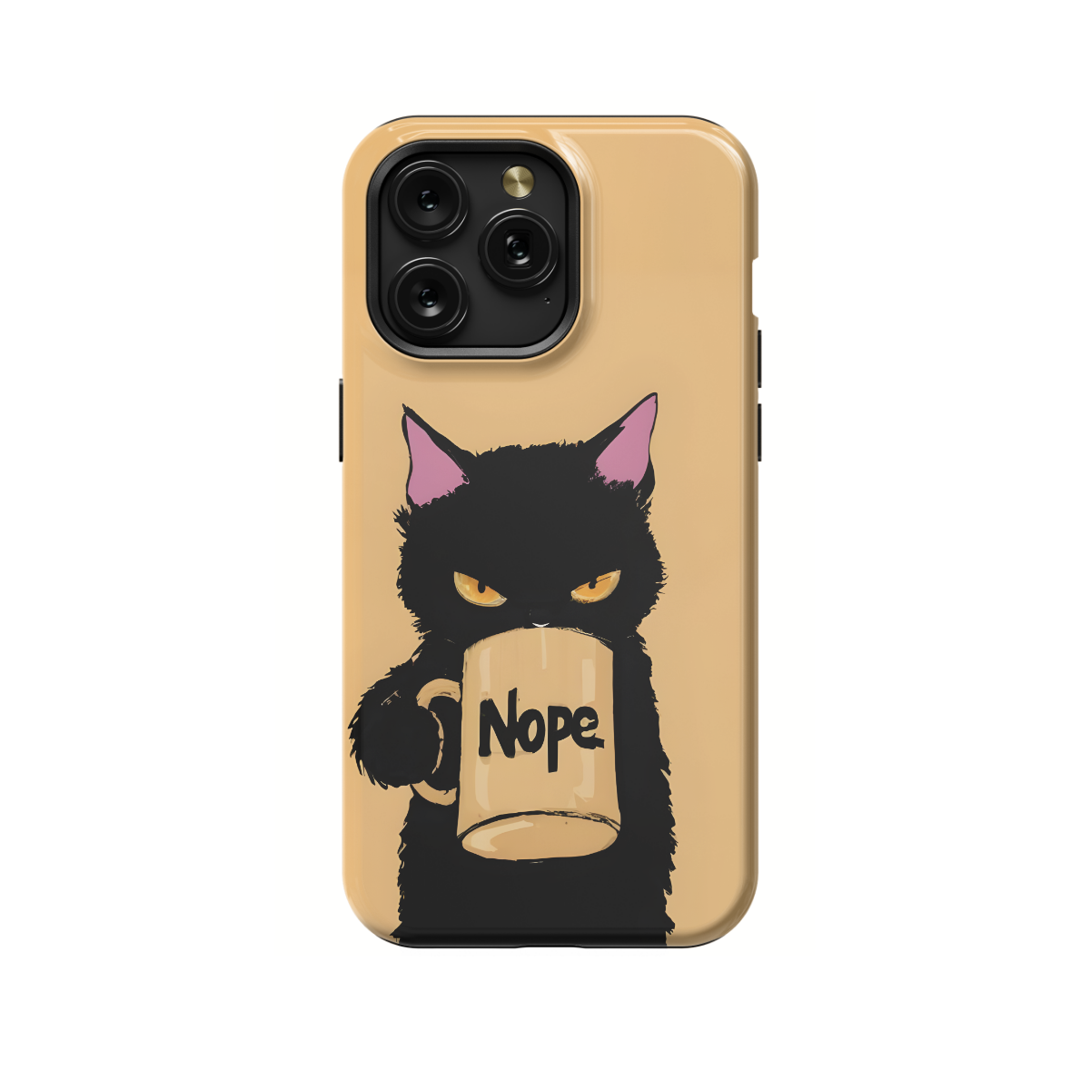 Angry Black Cat with Mug - Nope Phone Case iPhone Samsung Pixel & More 327 - Image 1