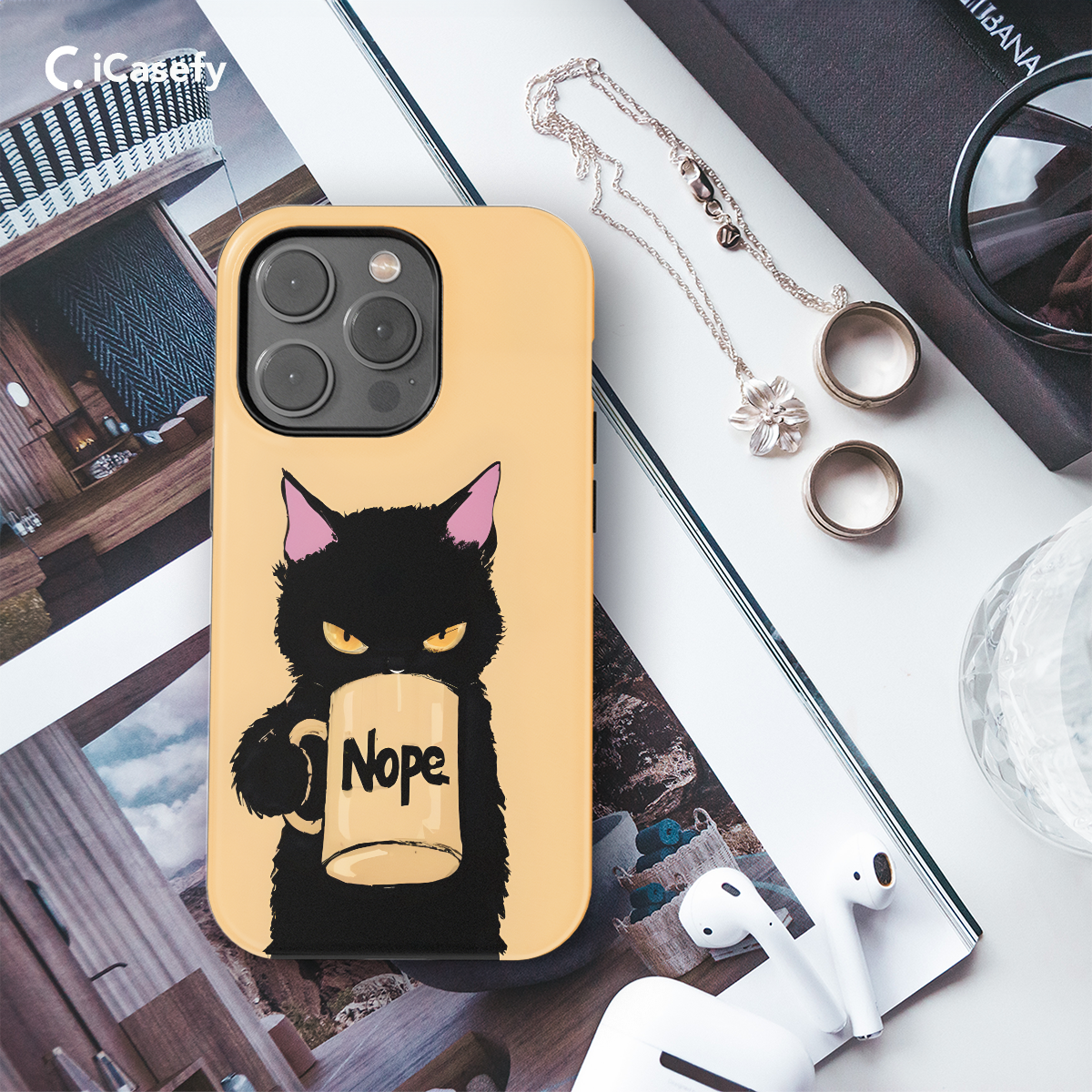 Angry Black Cat with Mug - Nope Phone Case iPhone Samsung Pixel & More 327 - Image 3